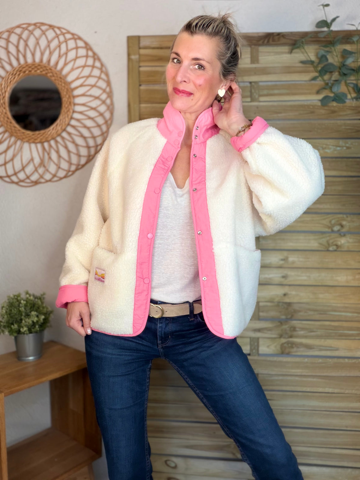 Veste matelassée réversible Sherpa AMÉLIE Rose - FIN DE SÉRIE