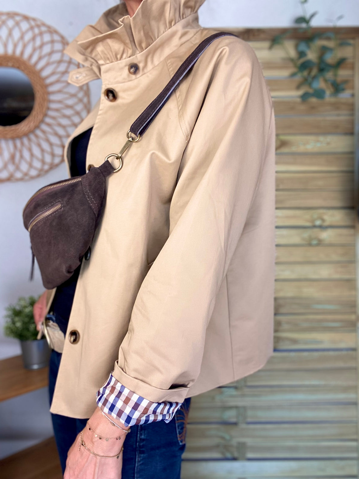Veste Trench col victorien doublure carreaux - VICTORIA Beige Taupe