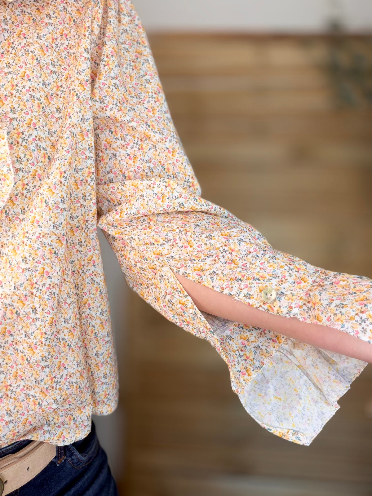 Chemise imprimée Liberty col volanté HÉLOÏSE - Jaune - FIN DE SÉRIE