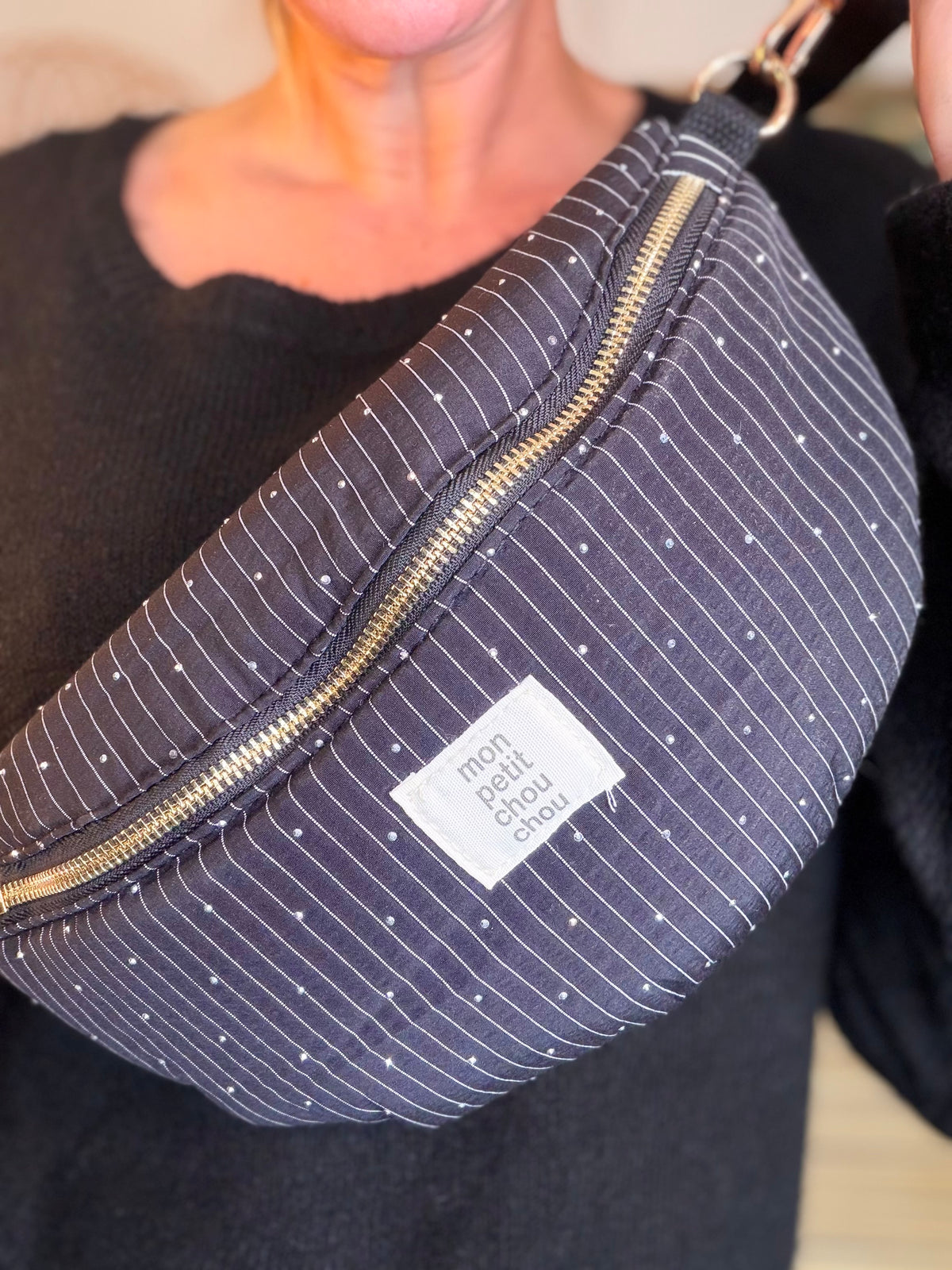 Sac banane avec strass BONNIE - Rayée noir