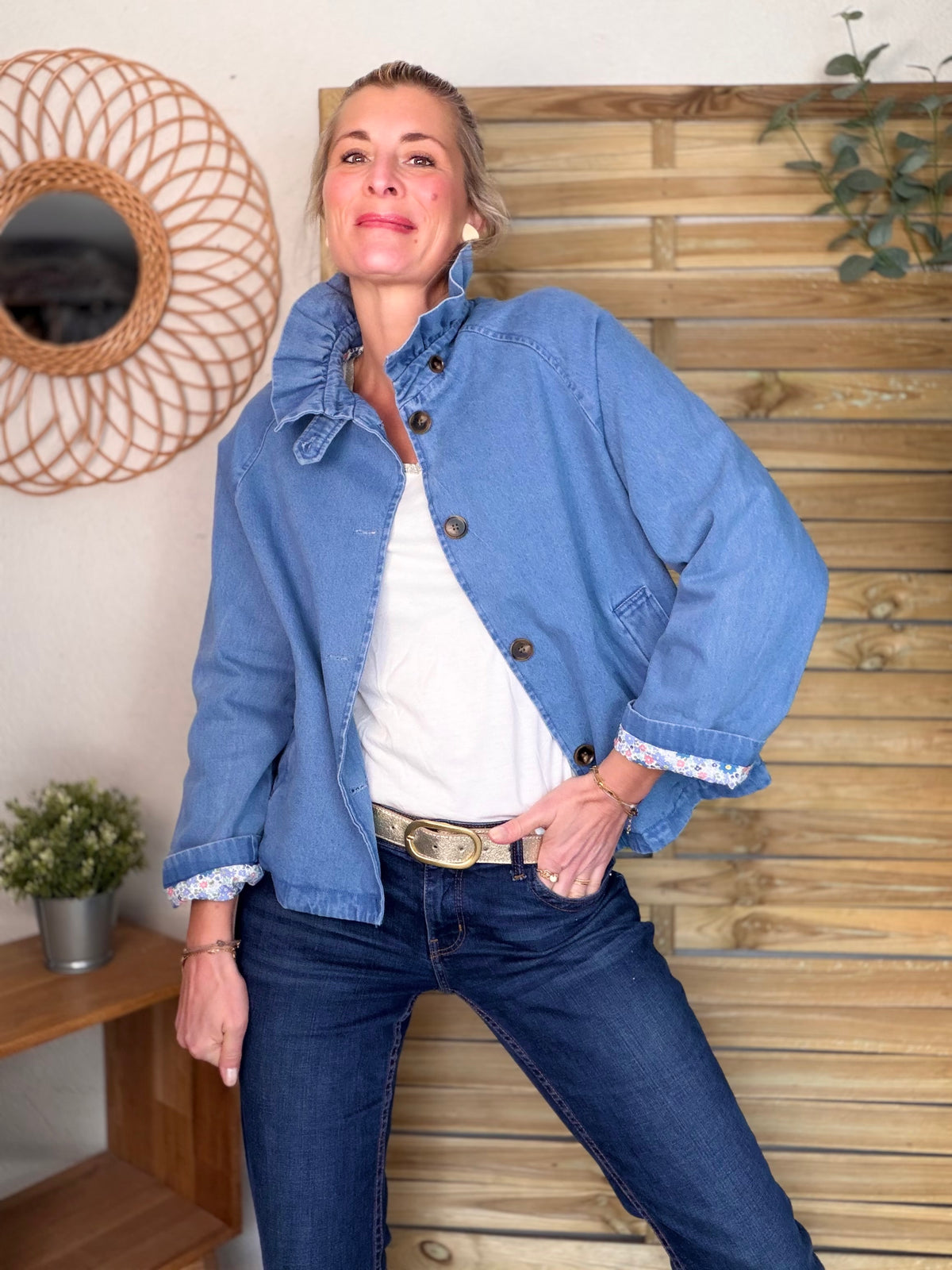 Veste Denim col victorien avec Liberty - VICTORIA Jean