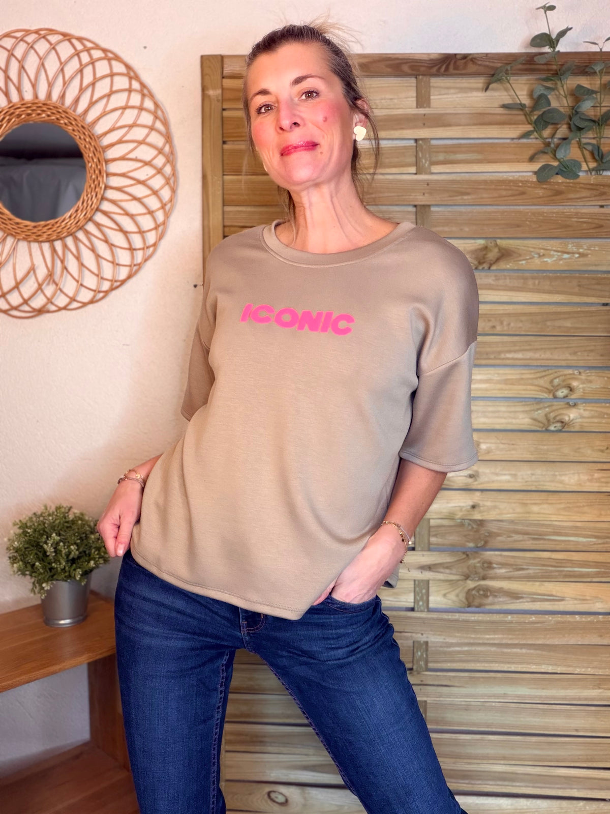 Tee shirt ICONIC matière sweat - THÉA Taupe