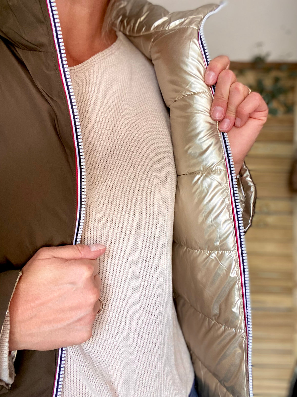 Doudoune imperméable réversible ANGÈLE LONG - Kaki - MELYA MELODY
