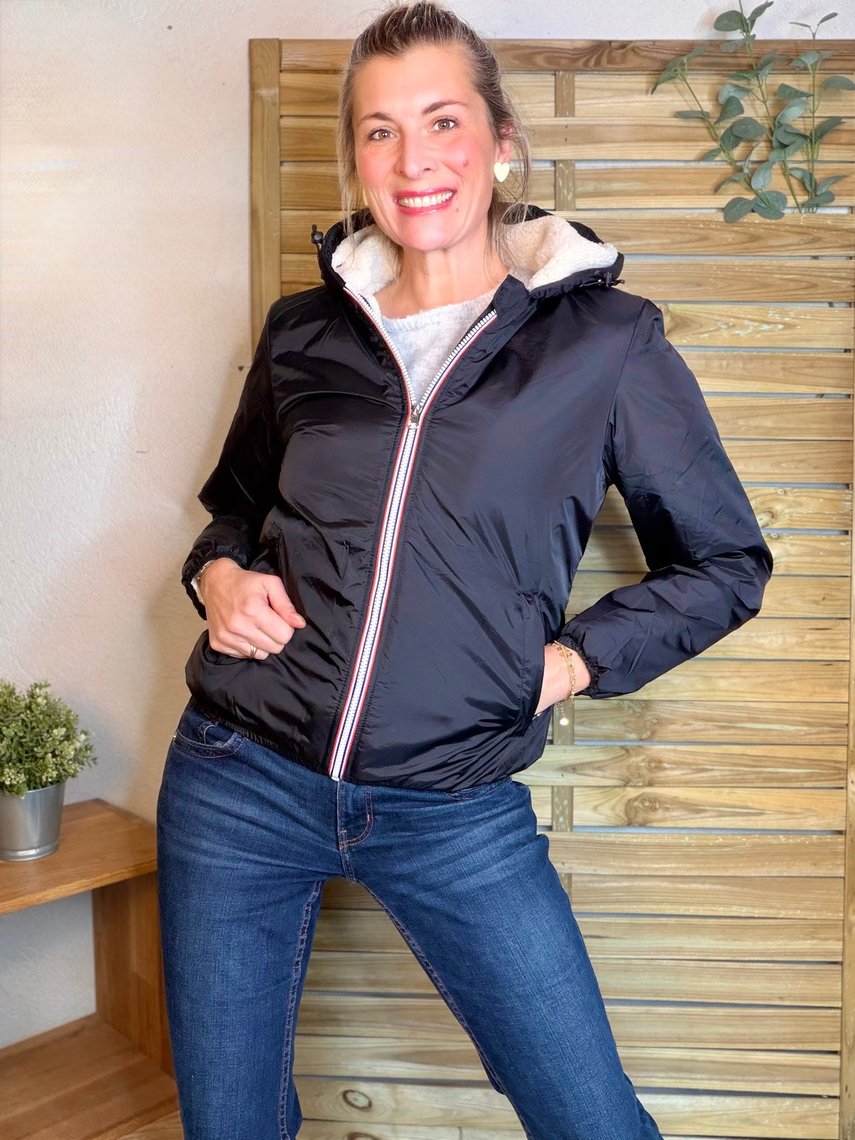 LAURA JO - Parka Imperméable LOUISE COURT sherpa - Noir - LAURA JO • DESTOCKAGE sur Taille L
