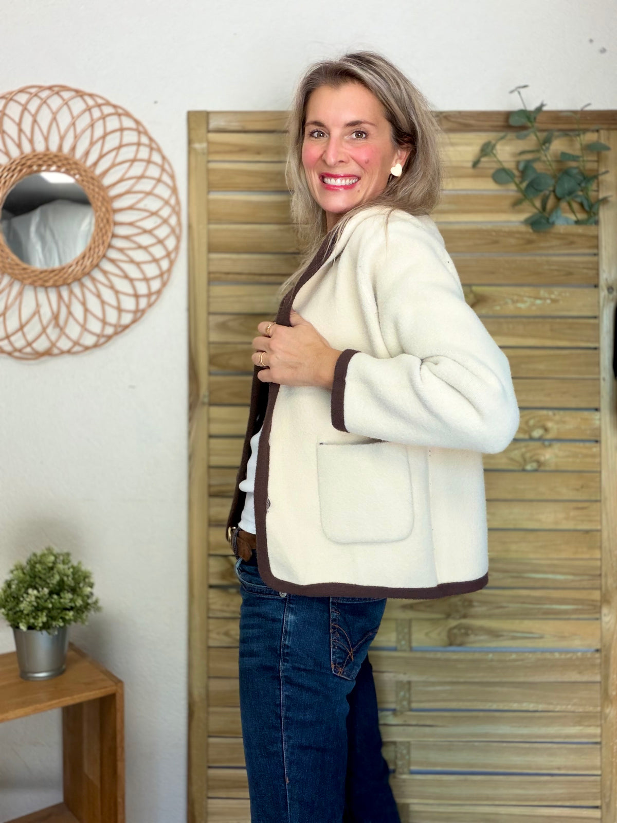 Veste / Gilet chaud réversible avec capuche ORIANE Choco / Beige