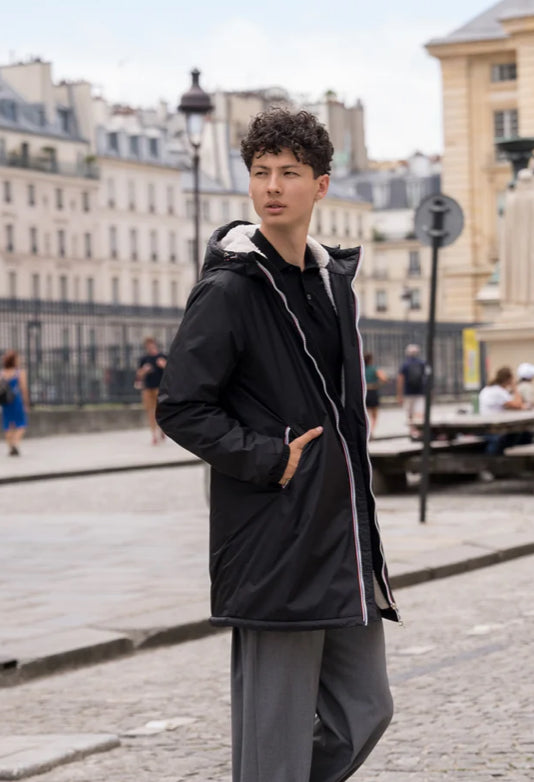 LAURA JO - Parka Imperméable Homme LOUIS* LONG Noir / sherpa écru