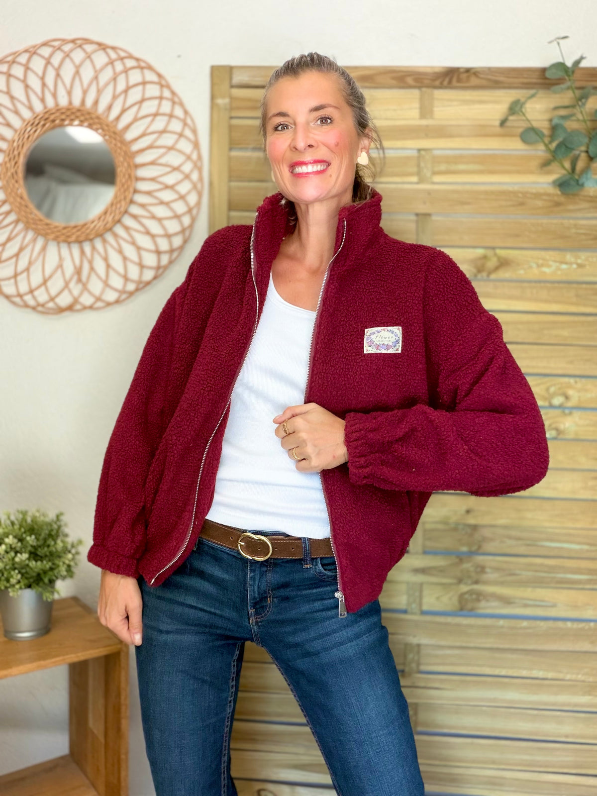 ⚡️ ARRIVAGE • Veste teddy Sherpa zippée LÉONIE Bordeaux