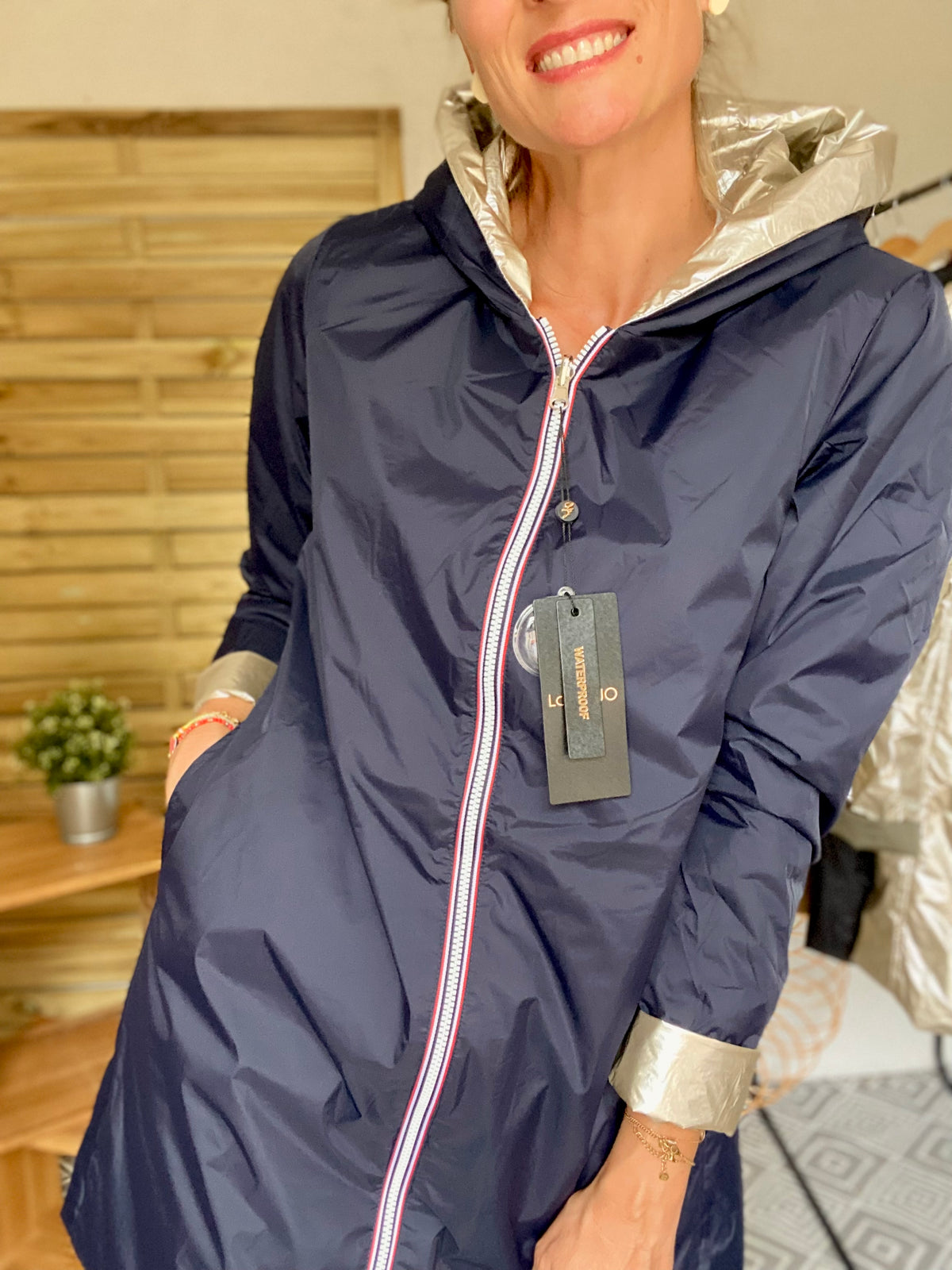 LAURA JO - Imperméable réversible rembourré LOUISON LONG - Marine/Doré