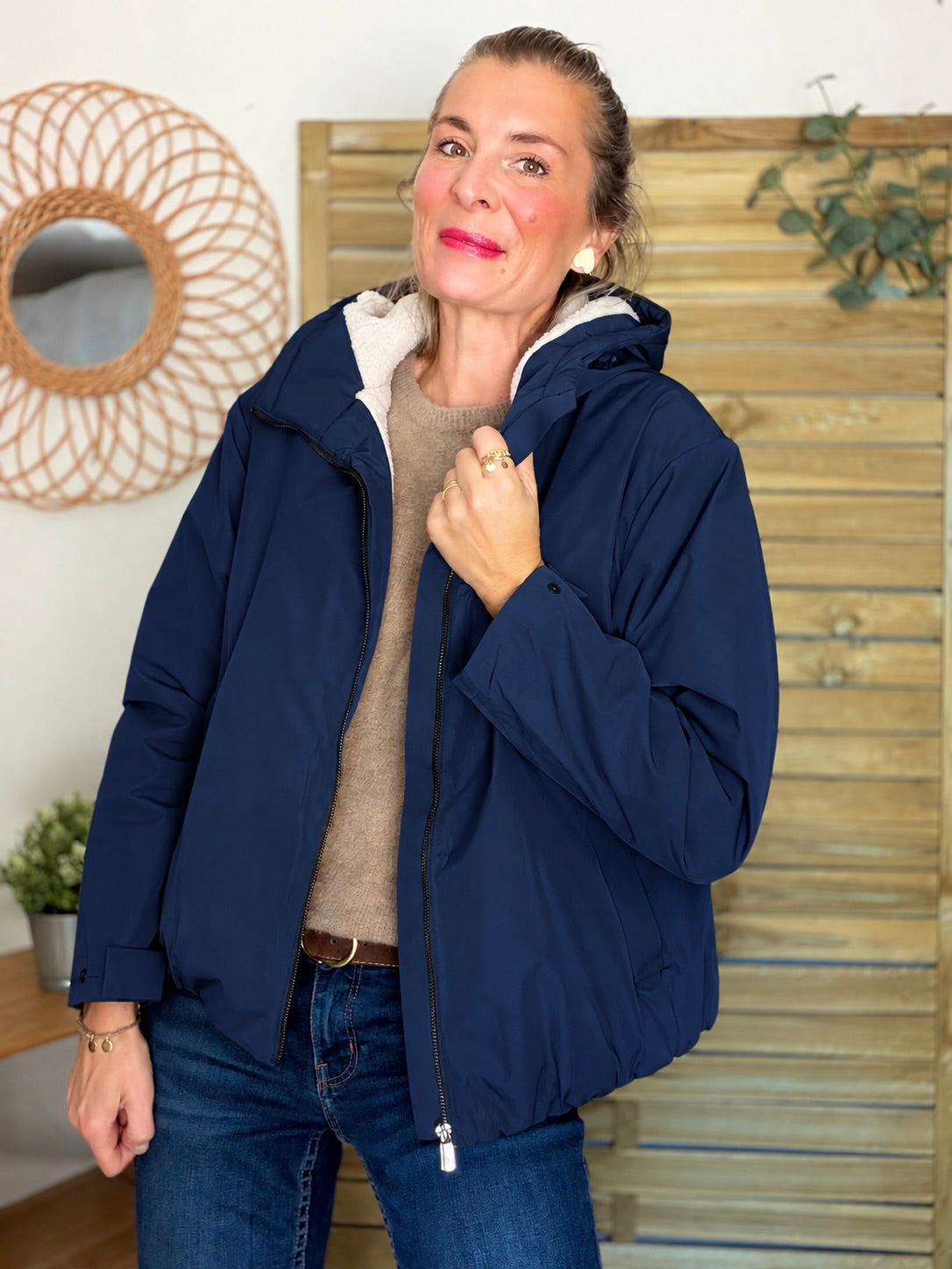 LAURA JO - Imperméable fourré sherpa EVA court - Bleu marine