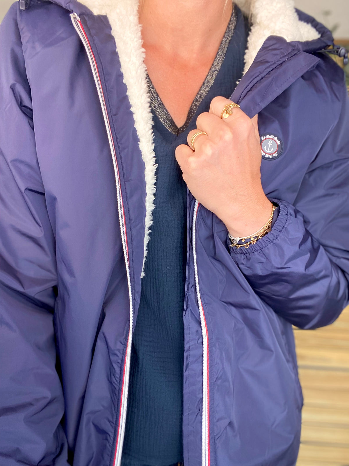 Parka Imperméable moumoute sherpa unisexe JEAN.NE - LE PETIT BRETON - Bleu Marine (Taille très grand) - FIN DE SÉRIE