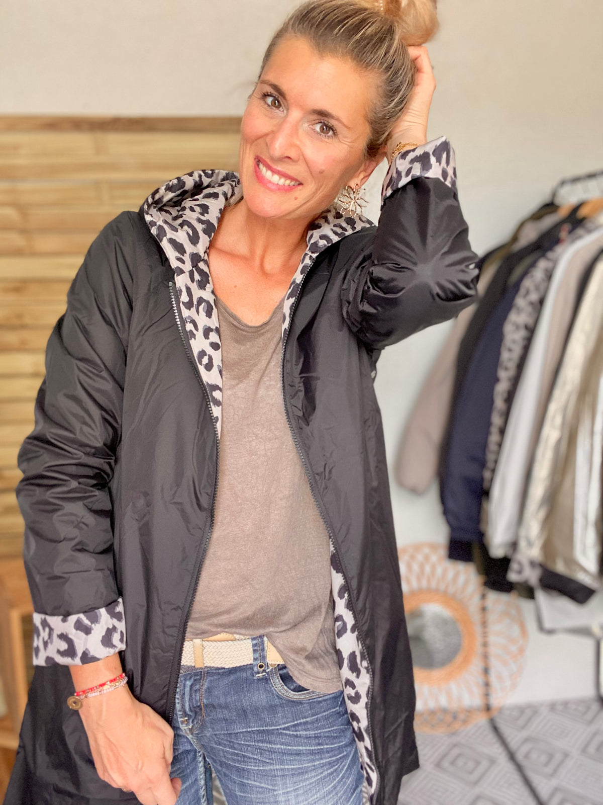 LAURA JO - Imperméable réversible rembourré LOUISON LONG - Noir / Léo
