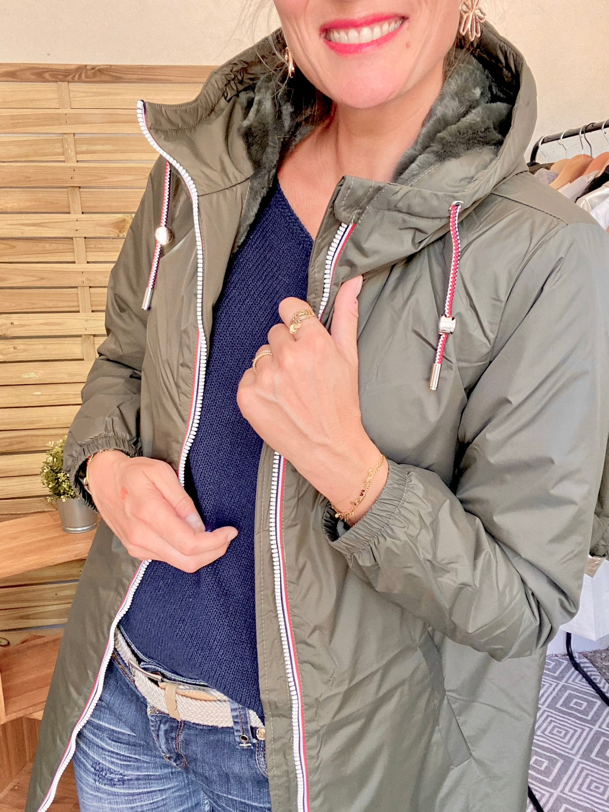 LAURA JO - Parka Imperméable THELMA LONG fourrée - Kaki • DÉSTOCKAGE sur Taille XL