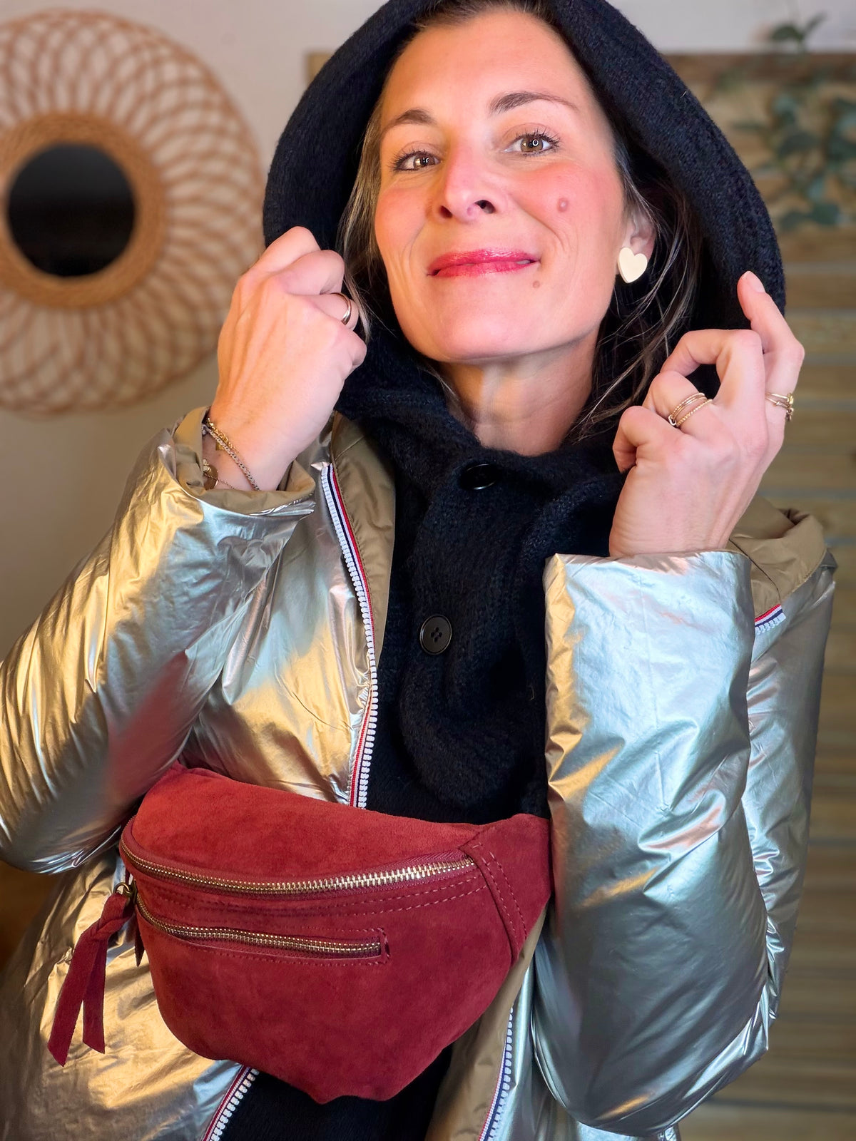 Col cagoule LORIE en maille avec boutons - Noir