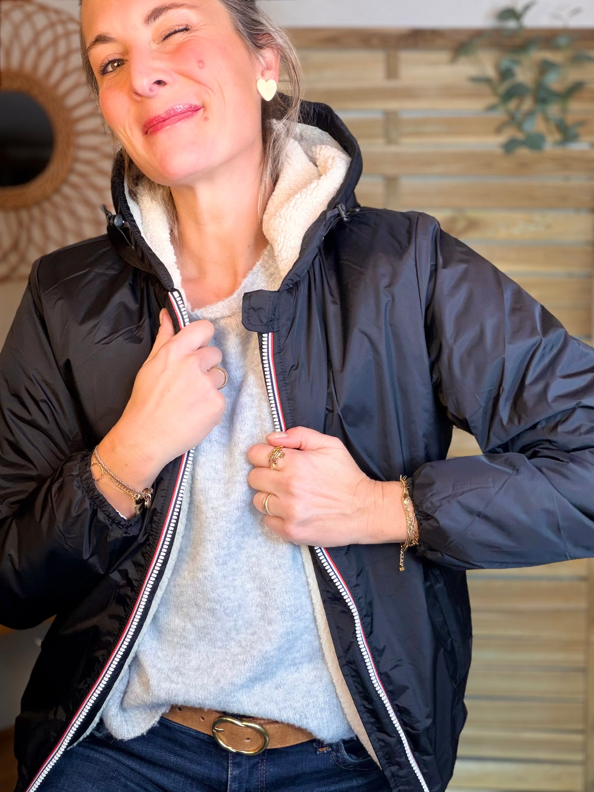 LAURA JO - Parka Imperméable LOUISE COURT sherpa - Noir - LAURA JO • DESTOCKAGE sur Taille L