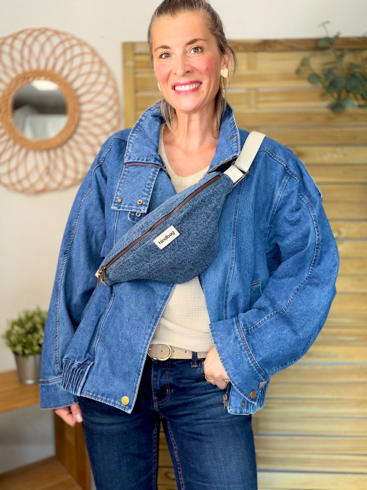HINDBAG OLIVIA - Sac banane Denim bleu foncé