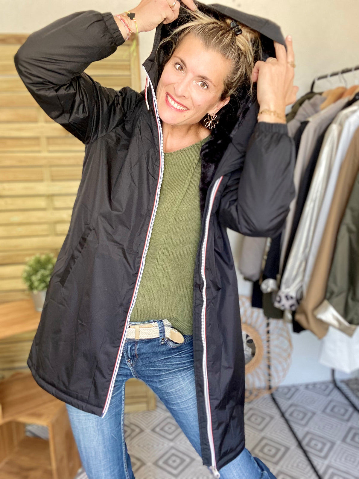 LAURA JO - Parka Imperméable THELMA LONG fourrée - Noir