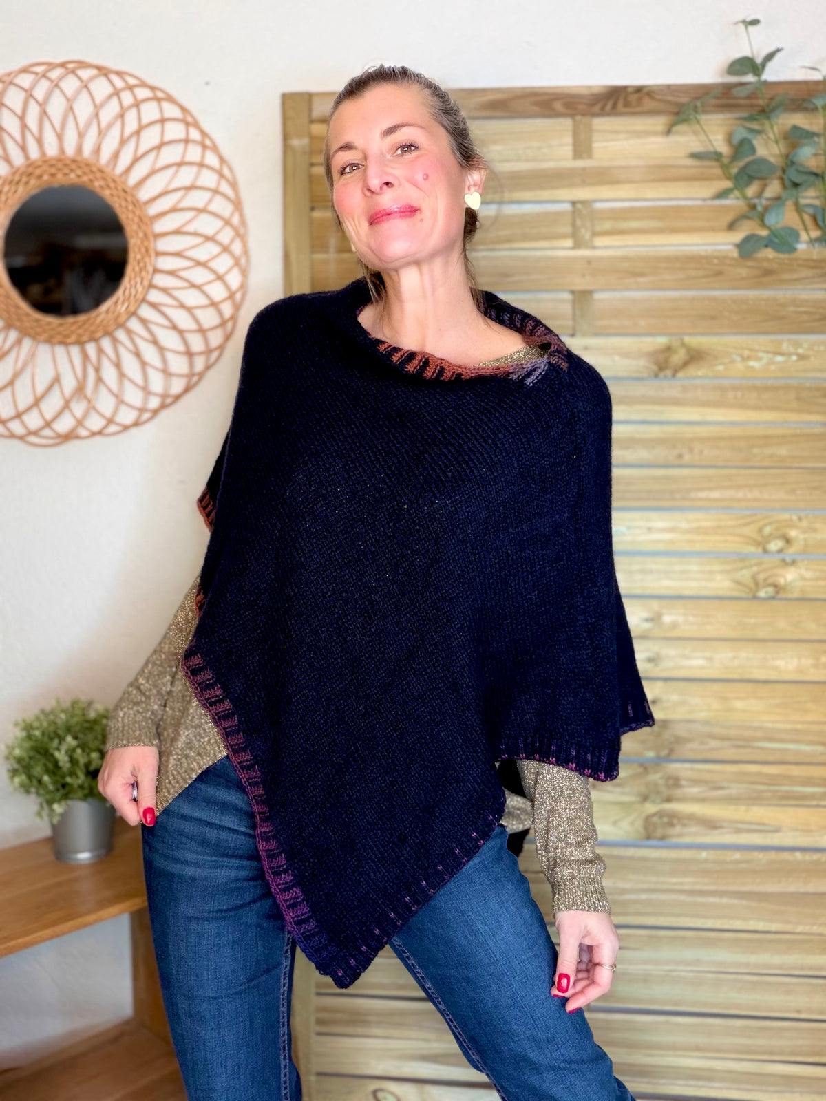 Poncho asymétrique GISÈLE - Bleu marine