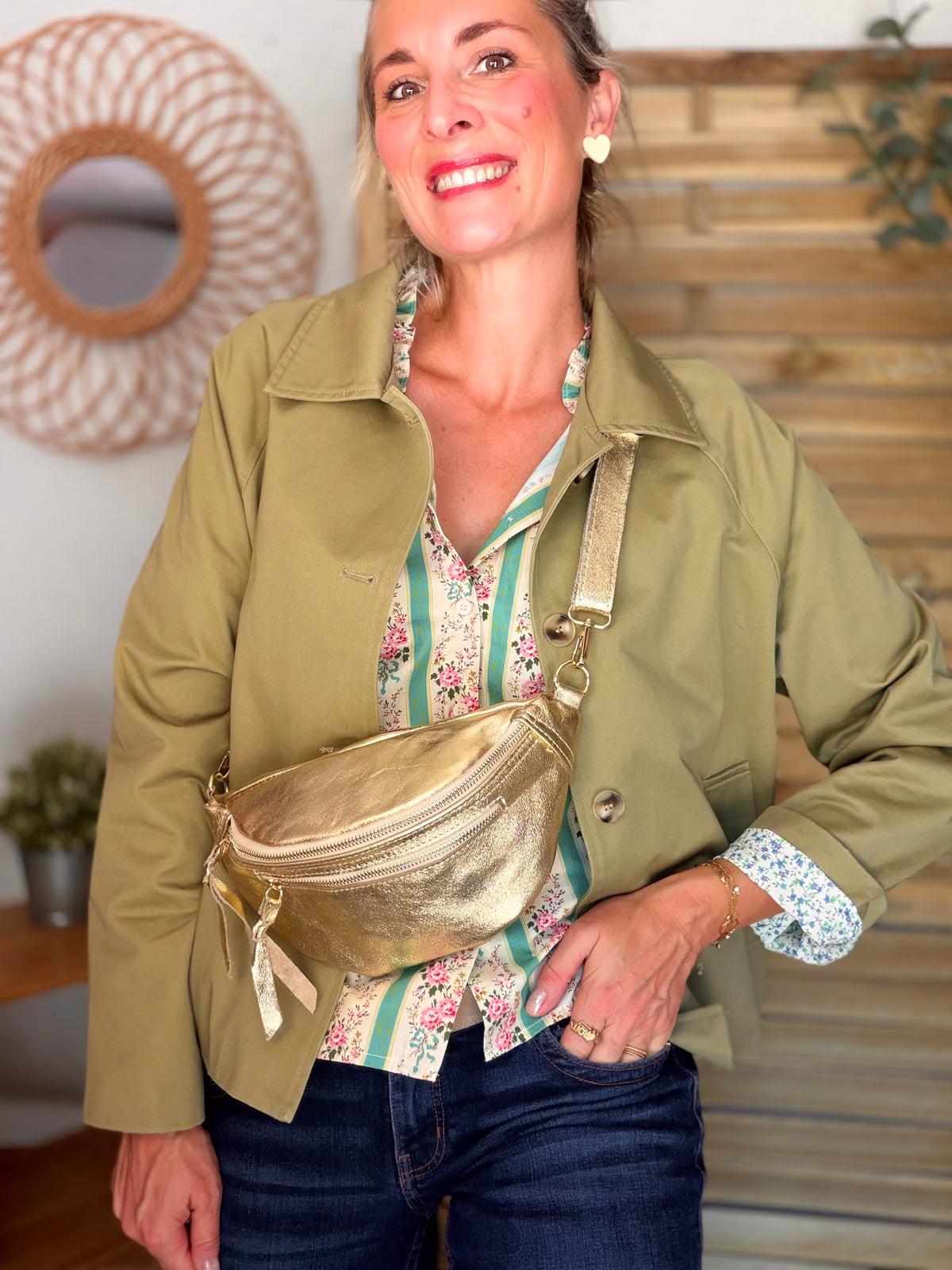 Blouse fleurie rayures VALENTINE vert céladon