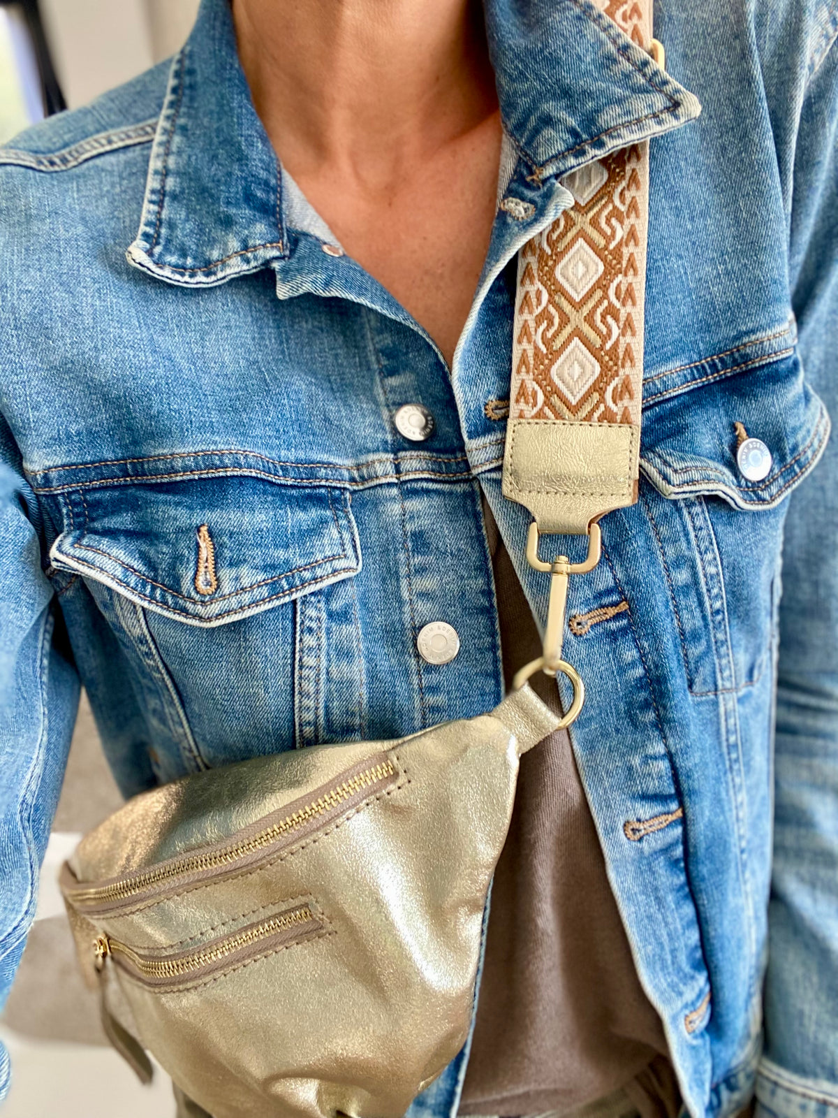 Sangle / Bandoulière en cuir irisé pour sacs/ bananes - JOEY (losanges fins)