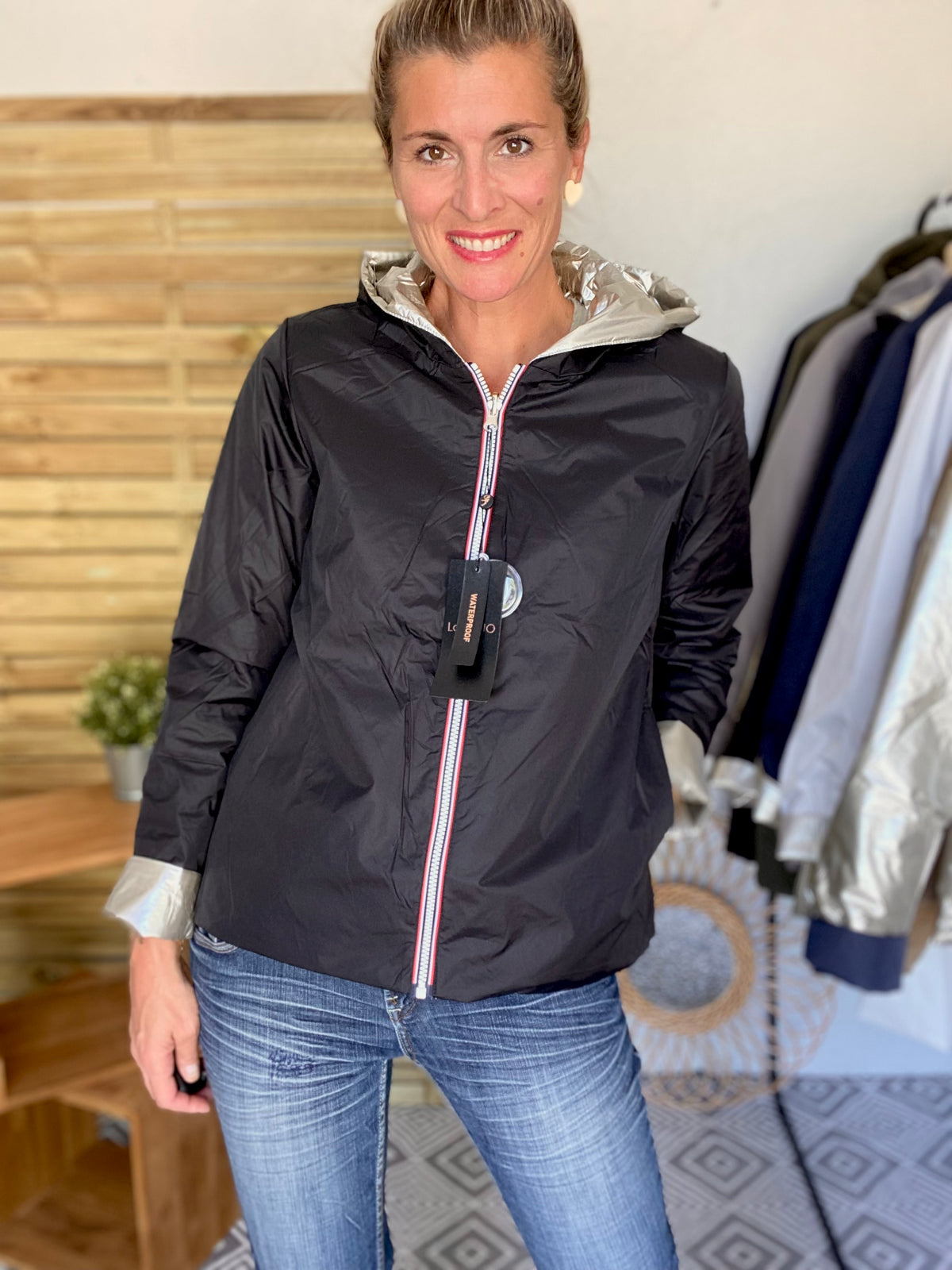 LAURA JO - Imperméable réversible rembourré LOUISON COURT - Noir/Doré • DÉSTOCKAGE sur Taille XL
