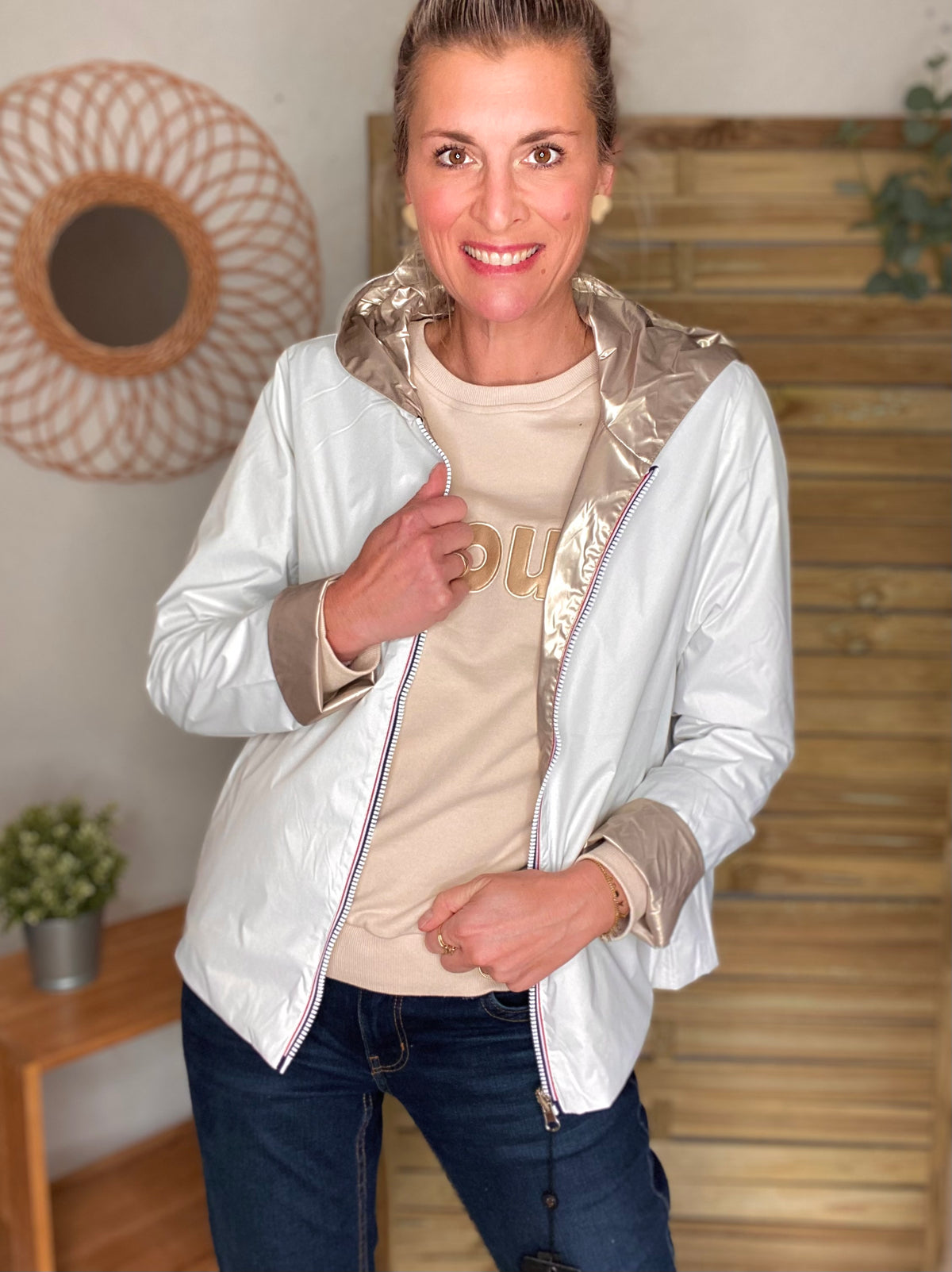 LAURA JO - Imperméable réversible GARANCE COURT léger - Blanc/Doré