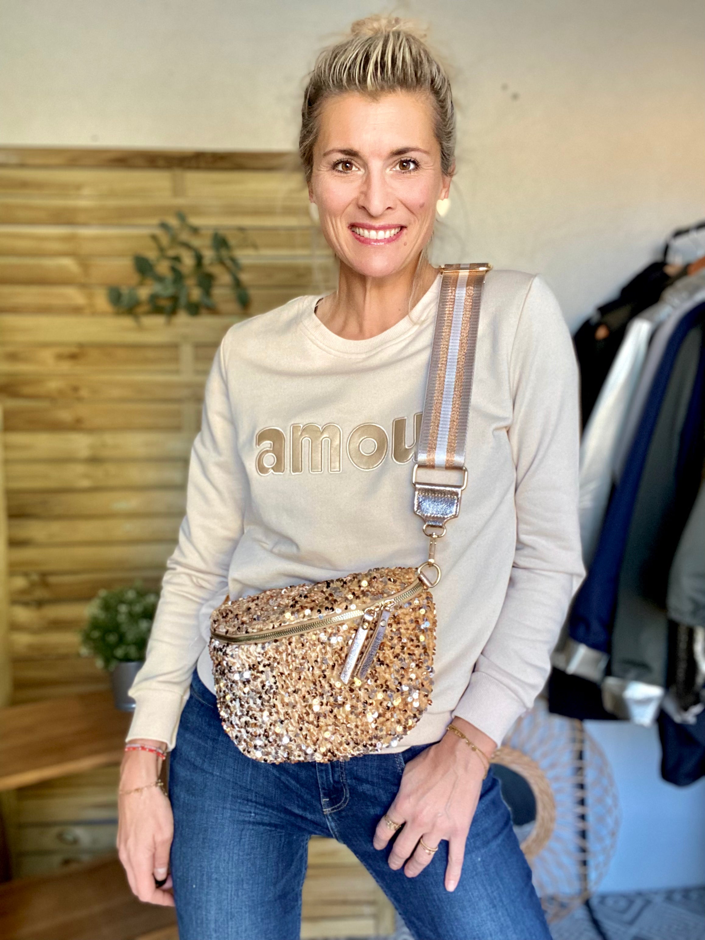 Sac banane L à sequins 30cm et sangle fantaisie - ROXY - Doré