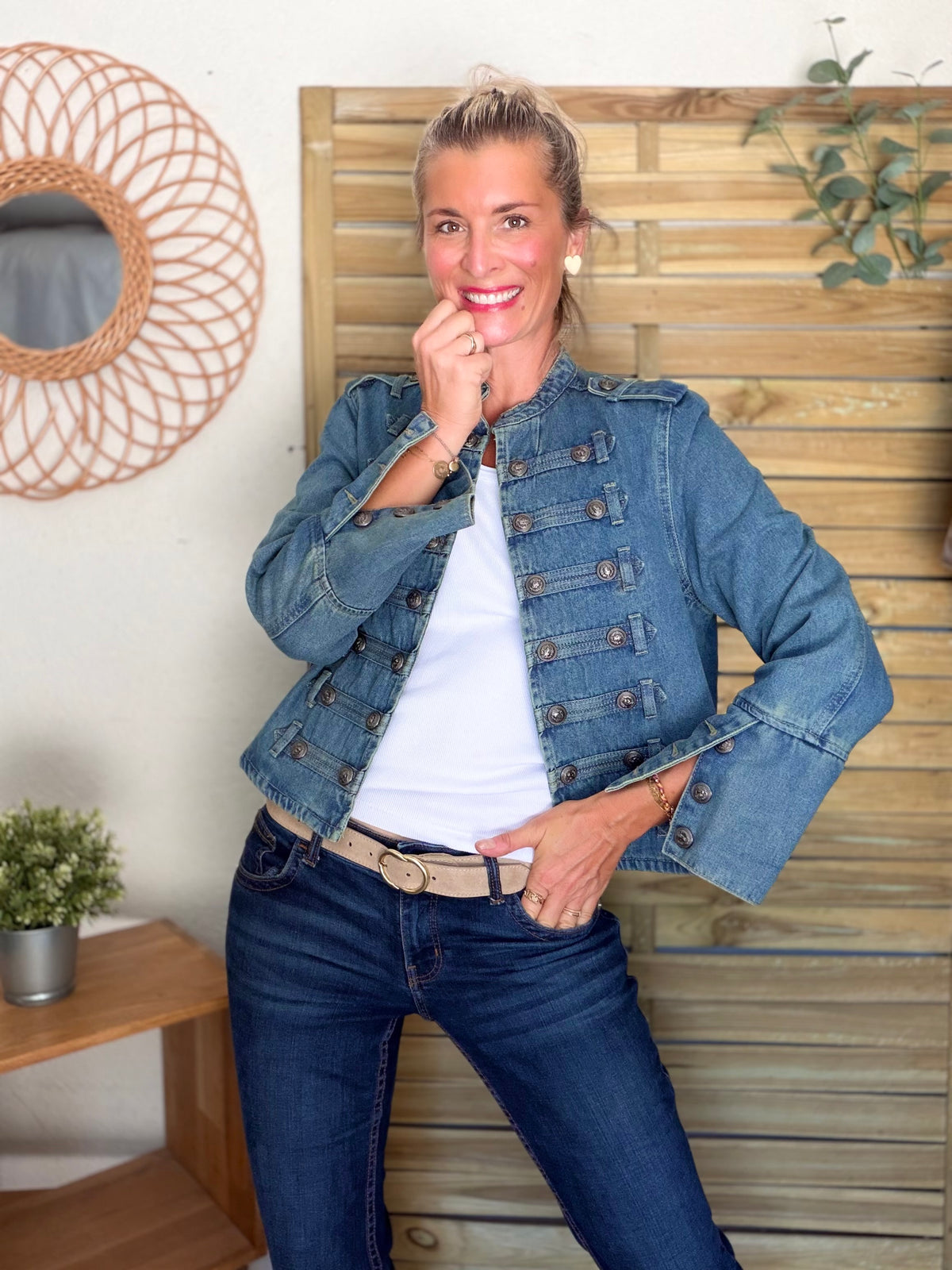 Veste officier courte en jean NAPOLÉON - Bleu Jean • DÉSTOCKAGE