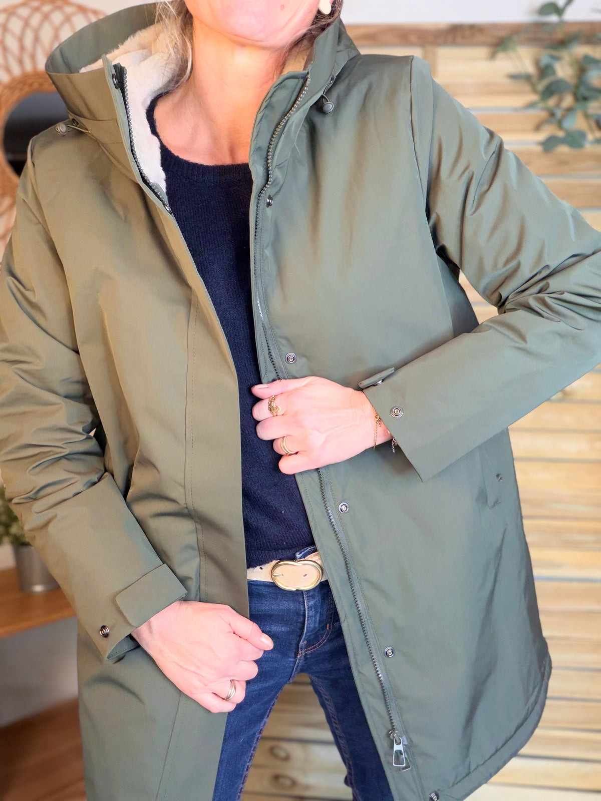 LAURA JO - Parka fourrée imperméable AMBRE LONG - Kaki / Beige