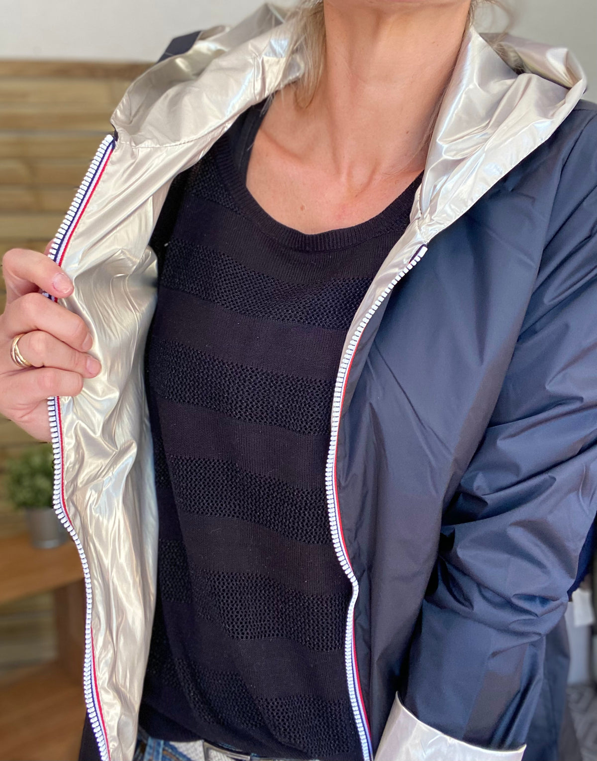 LAURA JO - Imperméable réversible léger GARANCE LONG - Noir/Doré • DESTOCKAGE sur Taille S