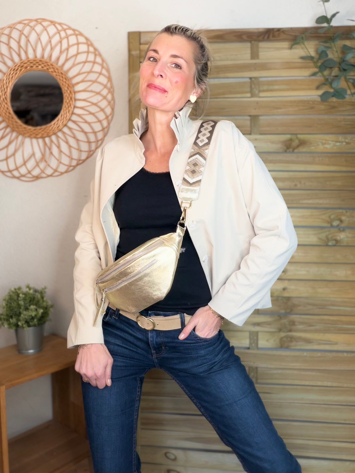 Sangle / Bandoulière en cuir irisé pour sacs / bananes - RACHEL (Losanges horizontaux)