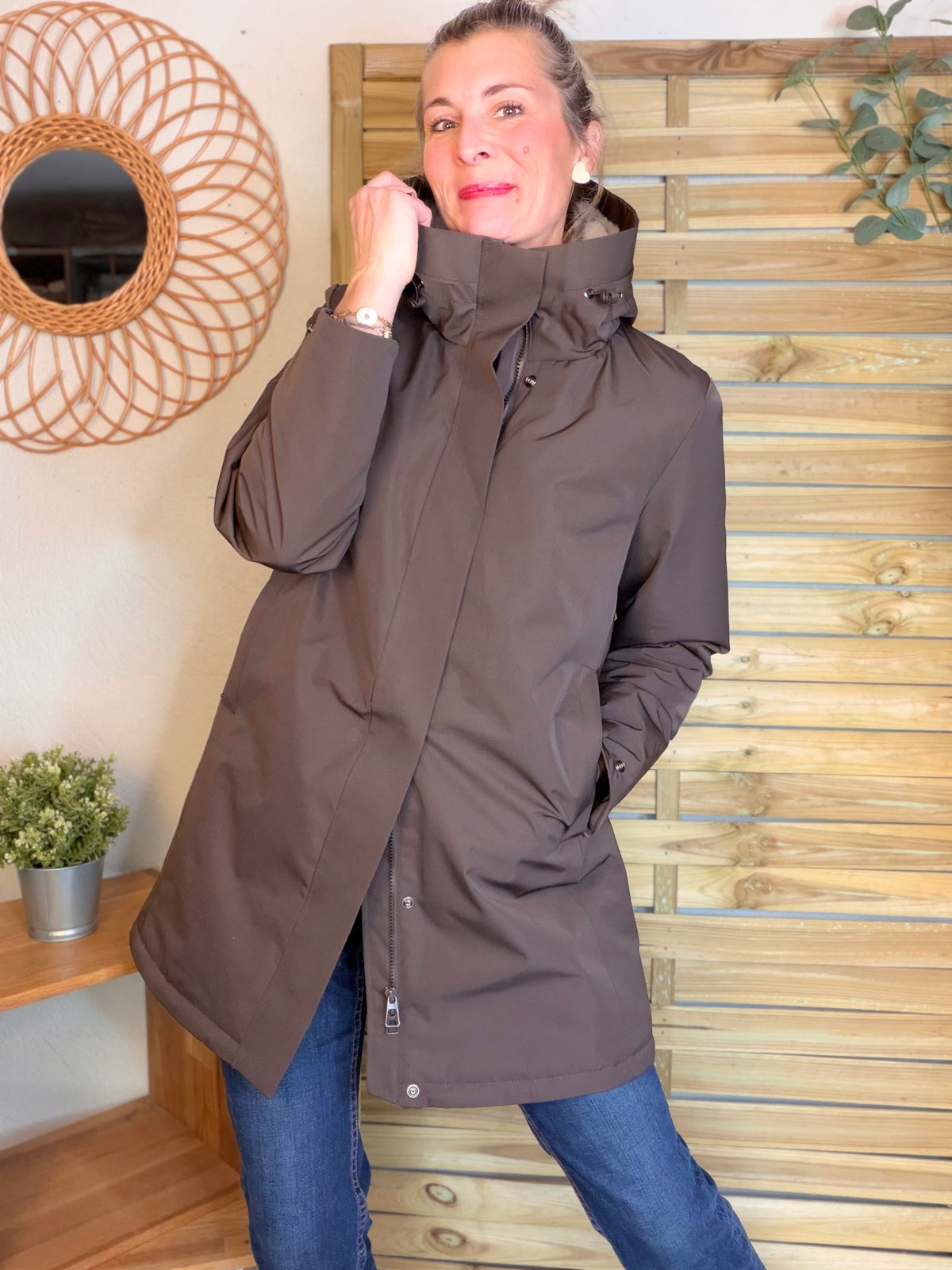 LAURA JO - Parka fourrée imperméable AMBRE LONG - Chocolat / Beige