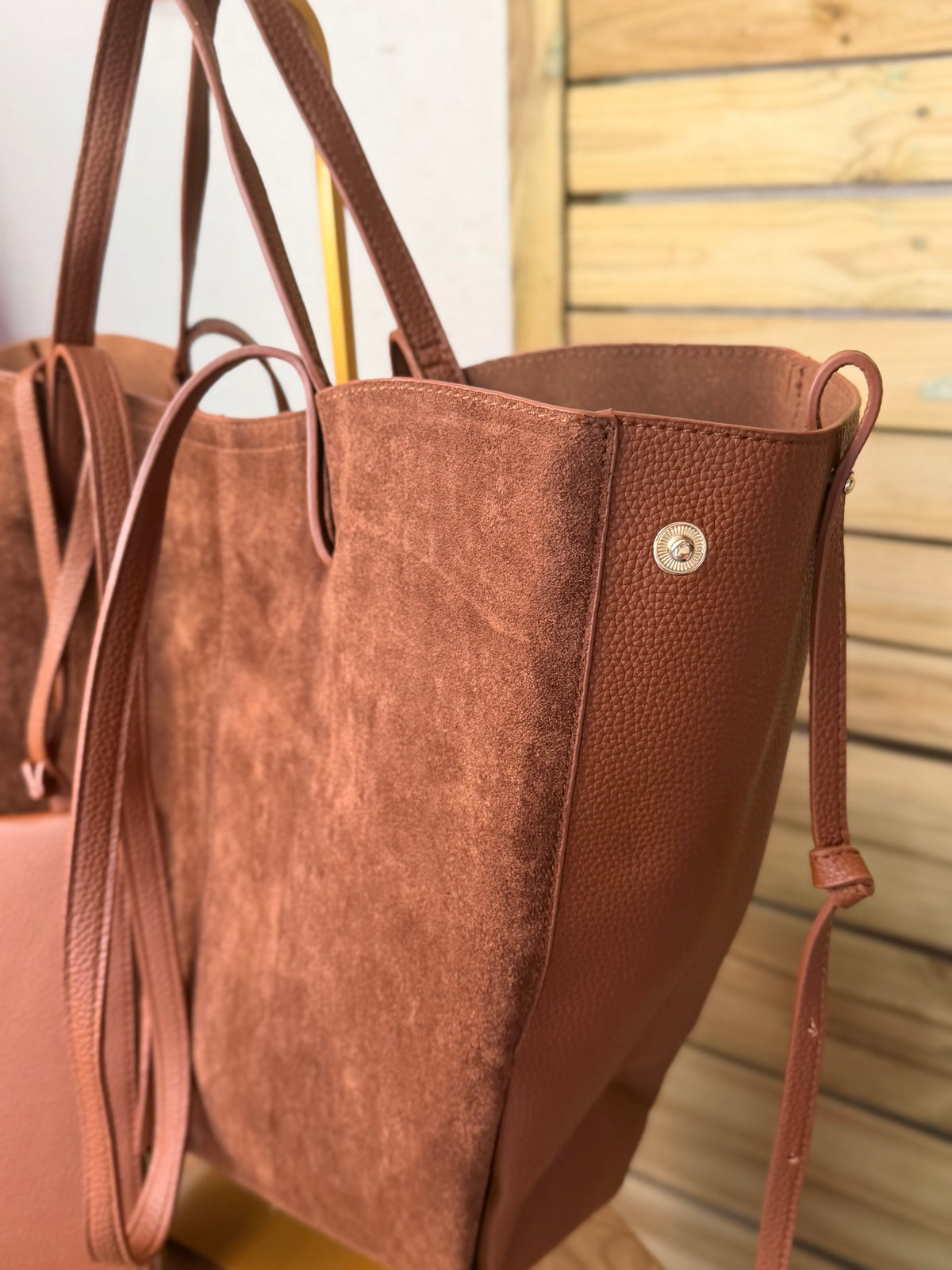 Grand Sac cabas 2 en 1 en simili daim - PAULE Camel