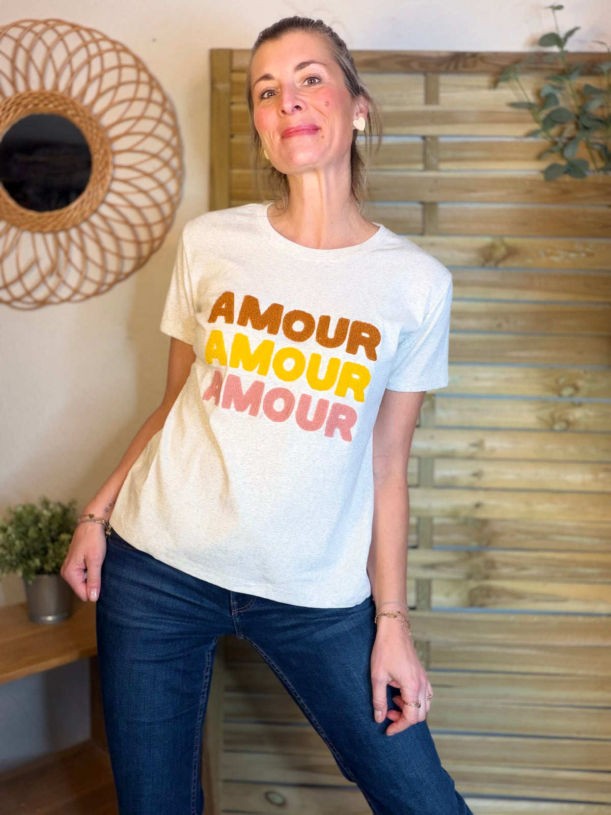 Tee shirt 3 x amour LÉA Beige - FIN DE SÉRIE