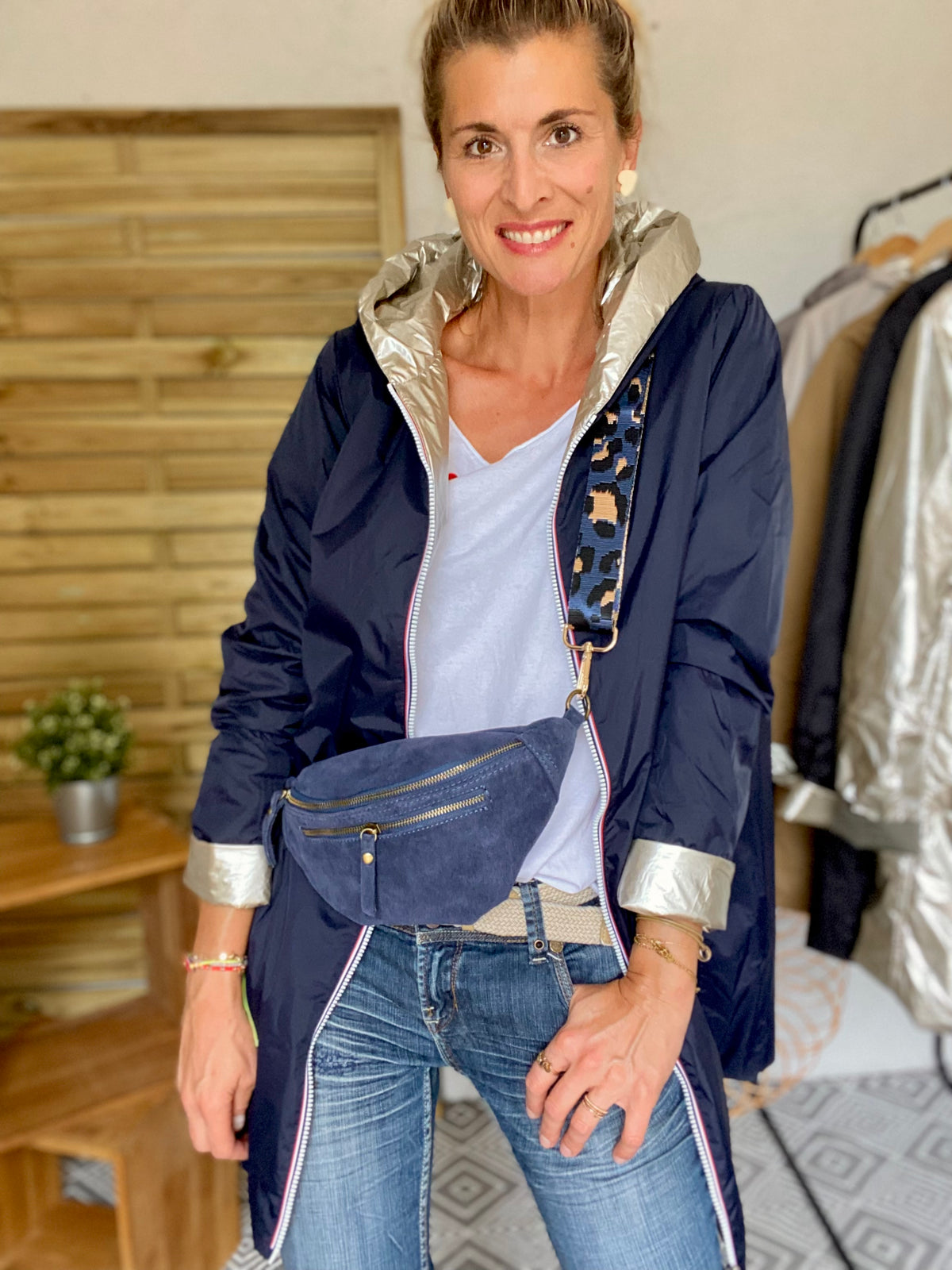 LAURA JO - Imperméable réversible rembourré LOUISON LONG - Marine/Doré