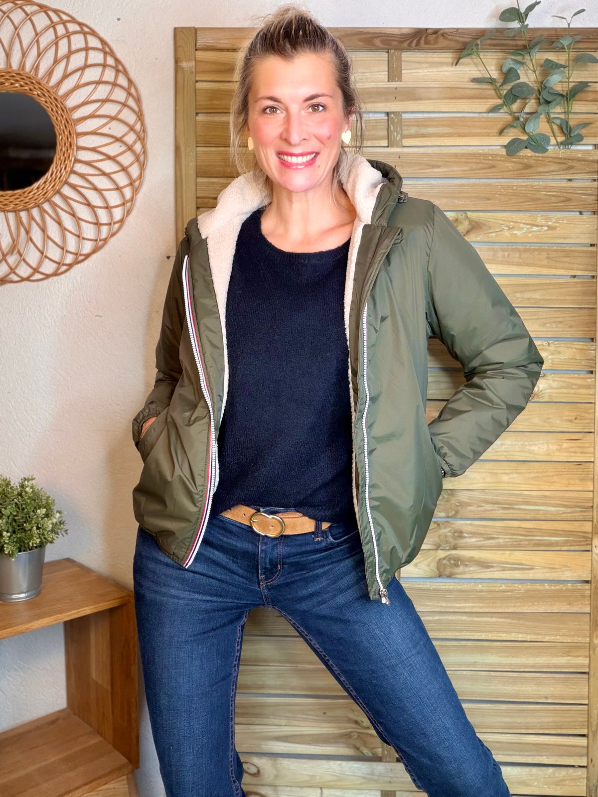 LAURA JO - Parka Imperméable LOUISE COURT sherpa - Kaki