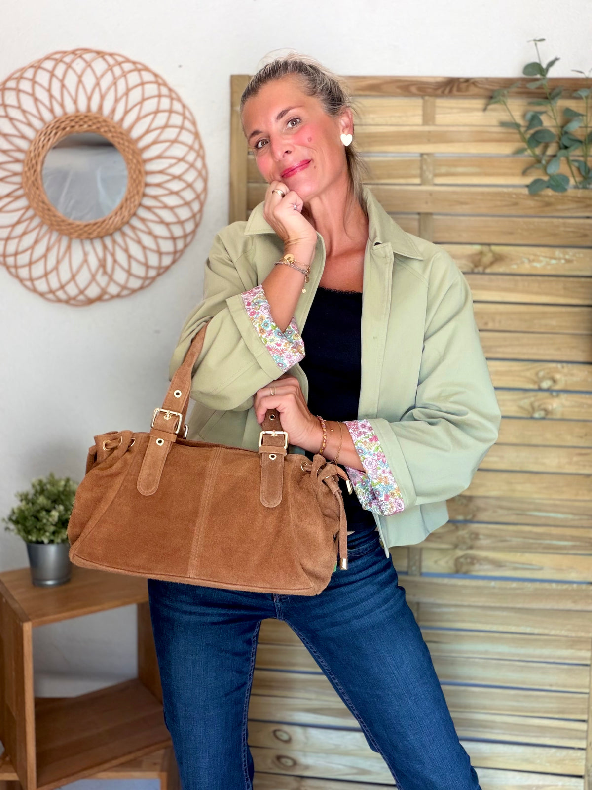Sac à main en cuir daim GERY - Camel
