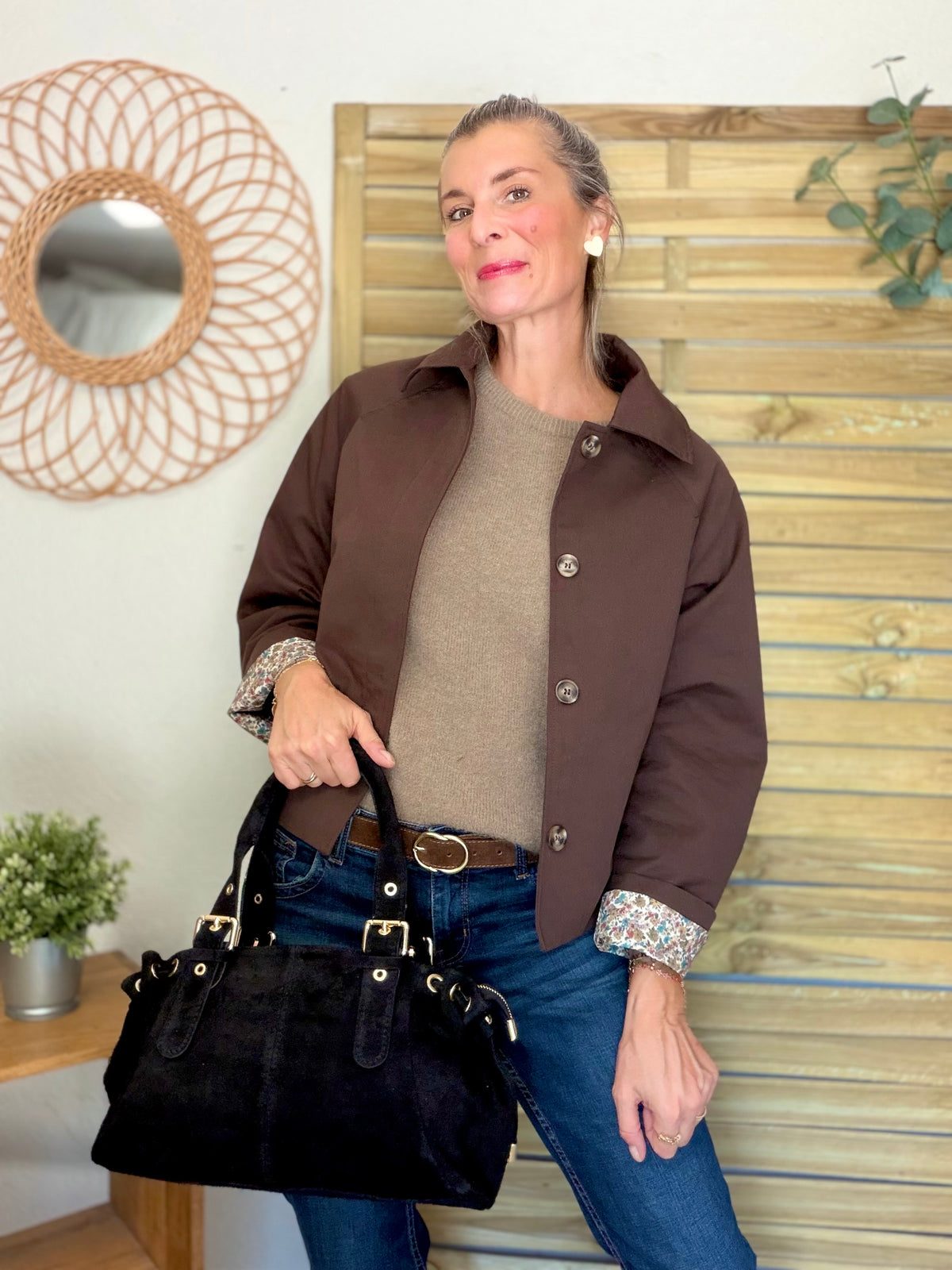Veste Trench en coton Chocolat avec Liberty - MAHAUT - LILI et LALA