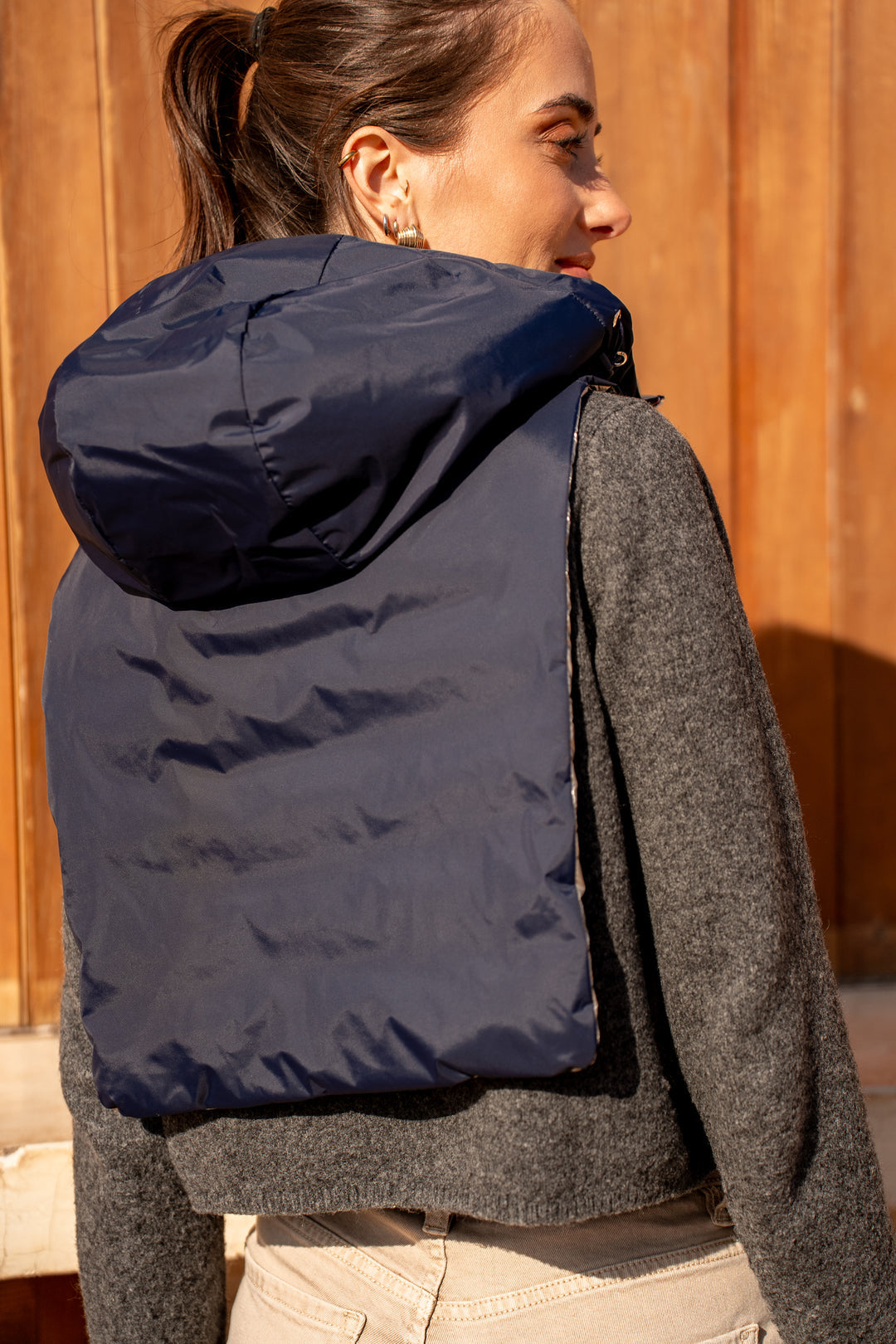LAURA JO - Col capuche amovible réversible  DANY - Bleu Marine / Doré