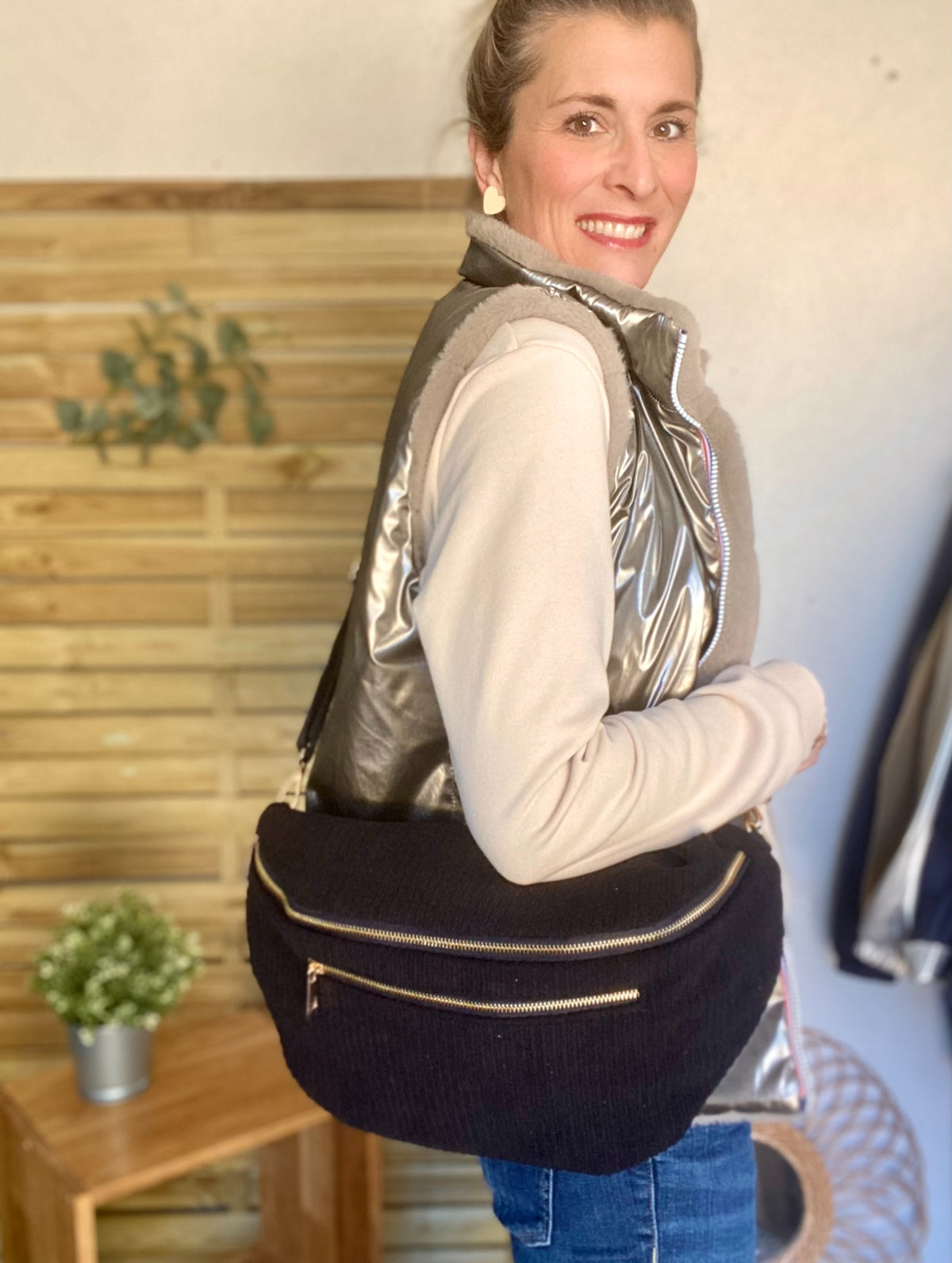 Sac banane XXL Velours côtelé Ciao Boum MOLLY -  Noir