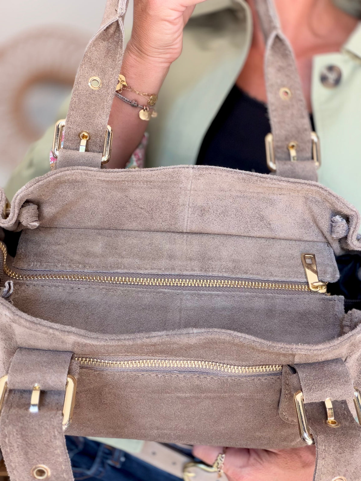 Sac à main en cuir daim GERY - Taupe