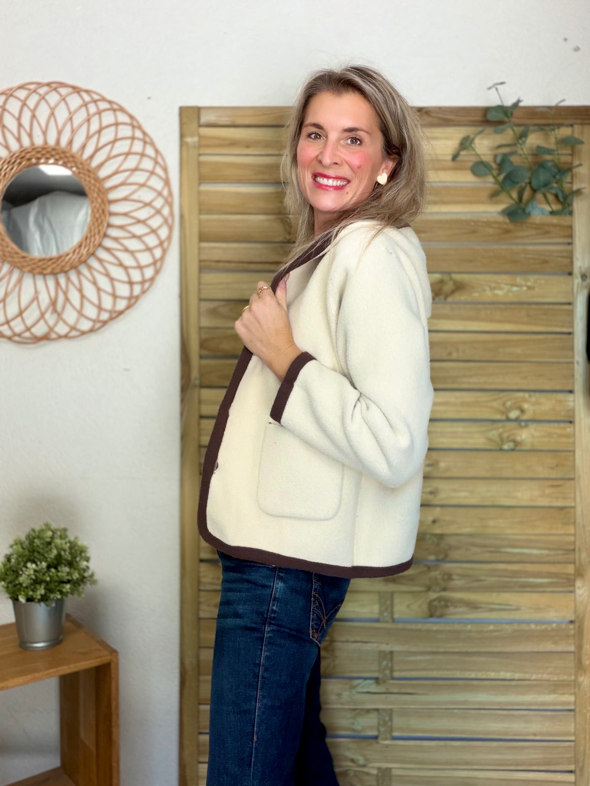 Veste / Gilet chaud réversible avec capuche ORIANE Choco / Beige