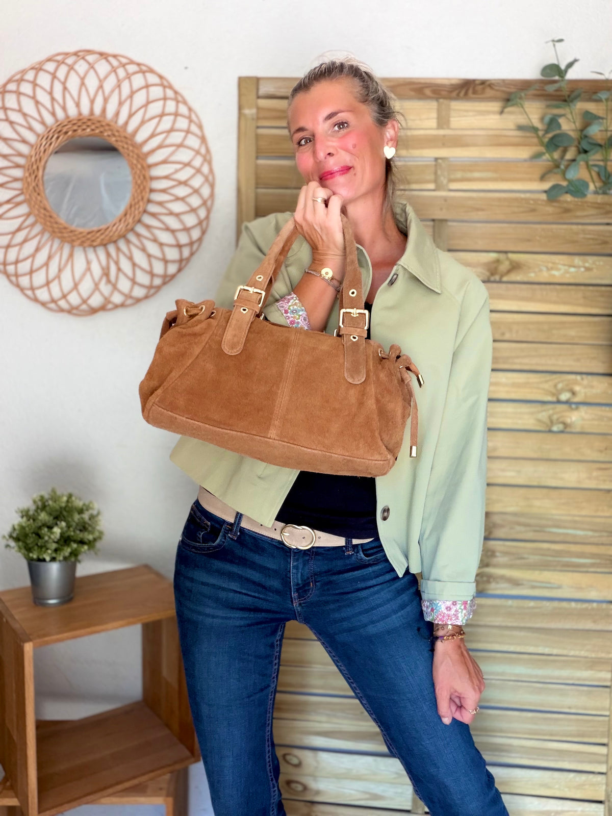 Sac à main en cuir daim GERY - Camel