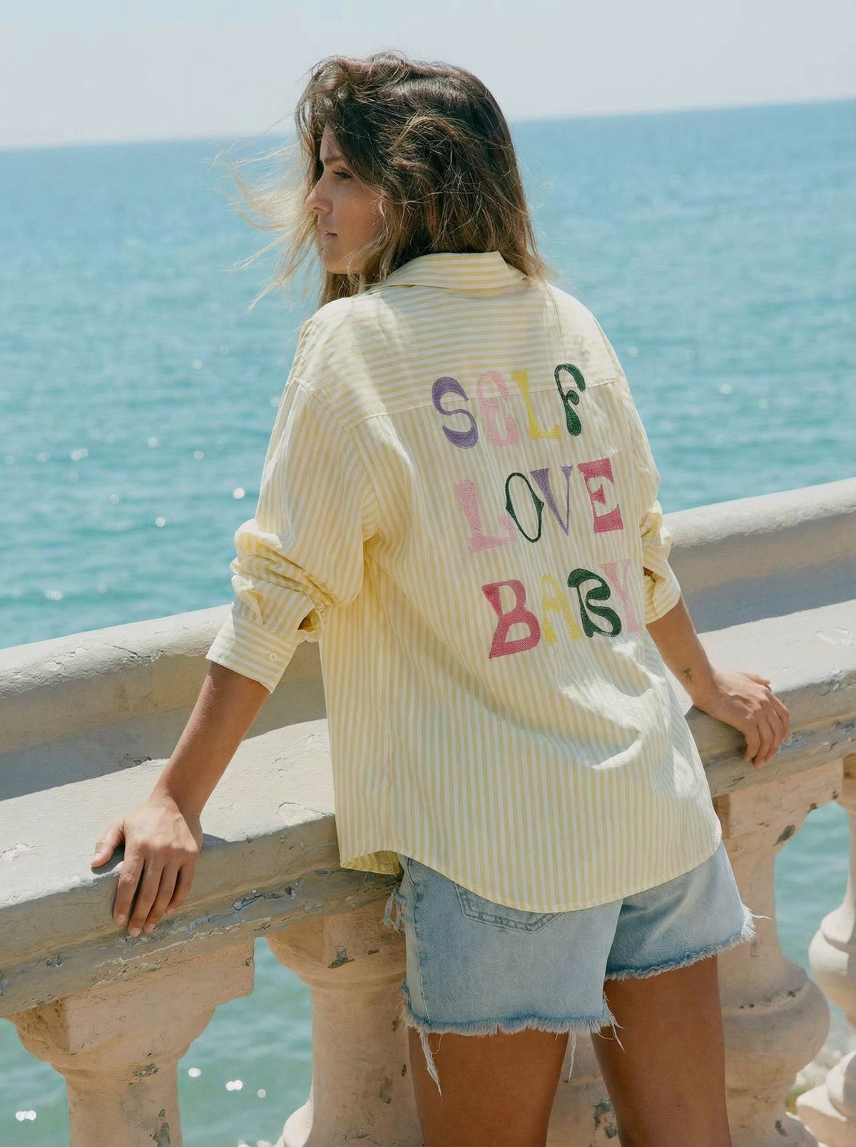Chemise jaune rayée brodée SELF LOVE BABY - VITA - FIN DE SÉRIE