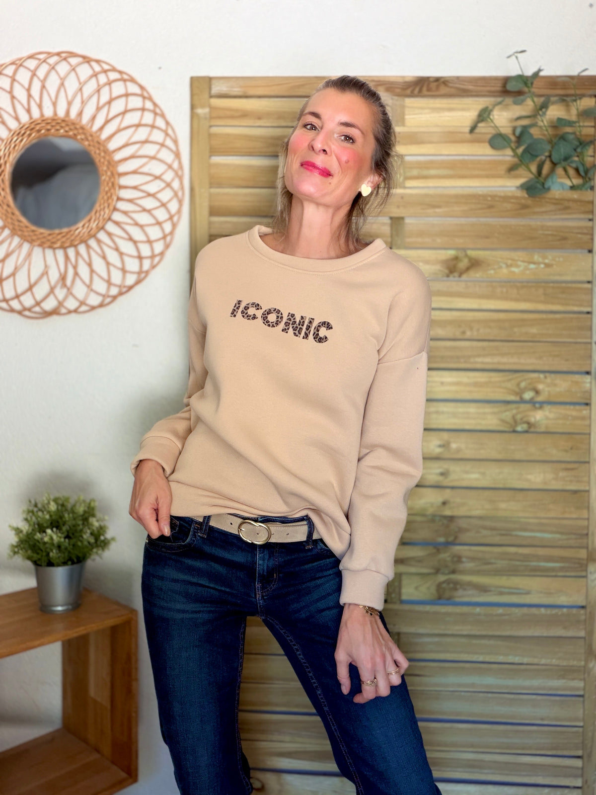Sweat ICONIC Léo molleton ISALINE - Beige