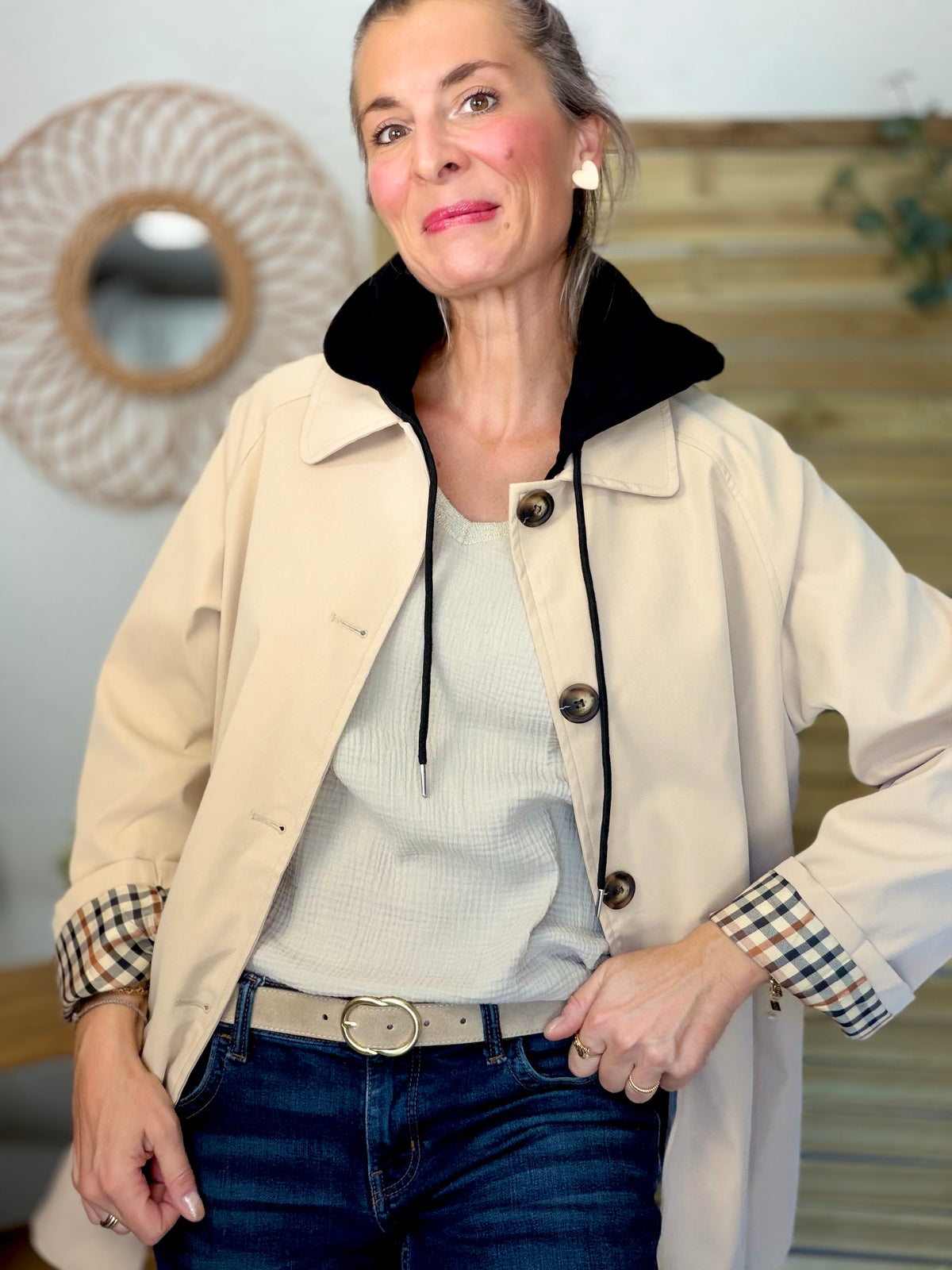 ⚡️ ARRIVAGE • Veste Trench avec capuche amovible, doublure à carreaux GAËLLE Beige