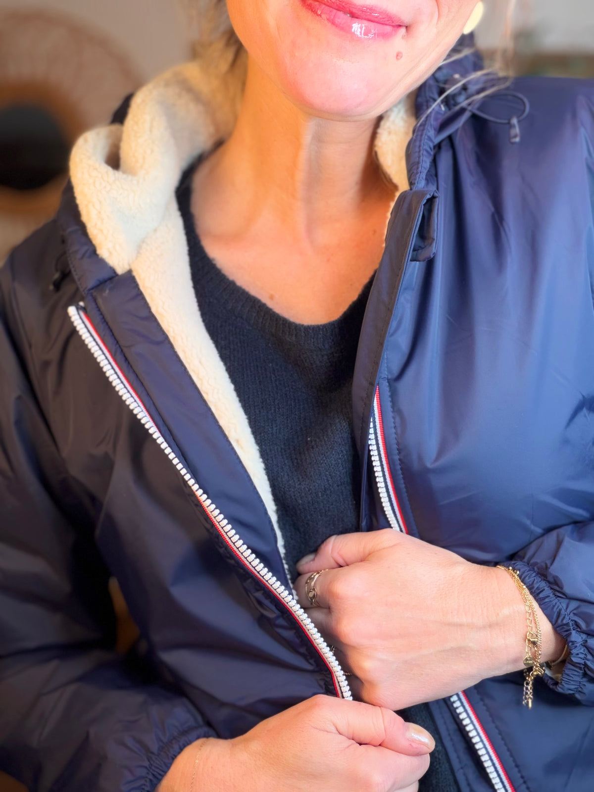 LAURA JO - Parka Imperméable LOUISE COURT sherpa - Bleu marine • DÉSTOCKAGE Taille L