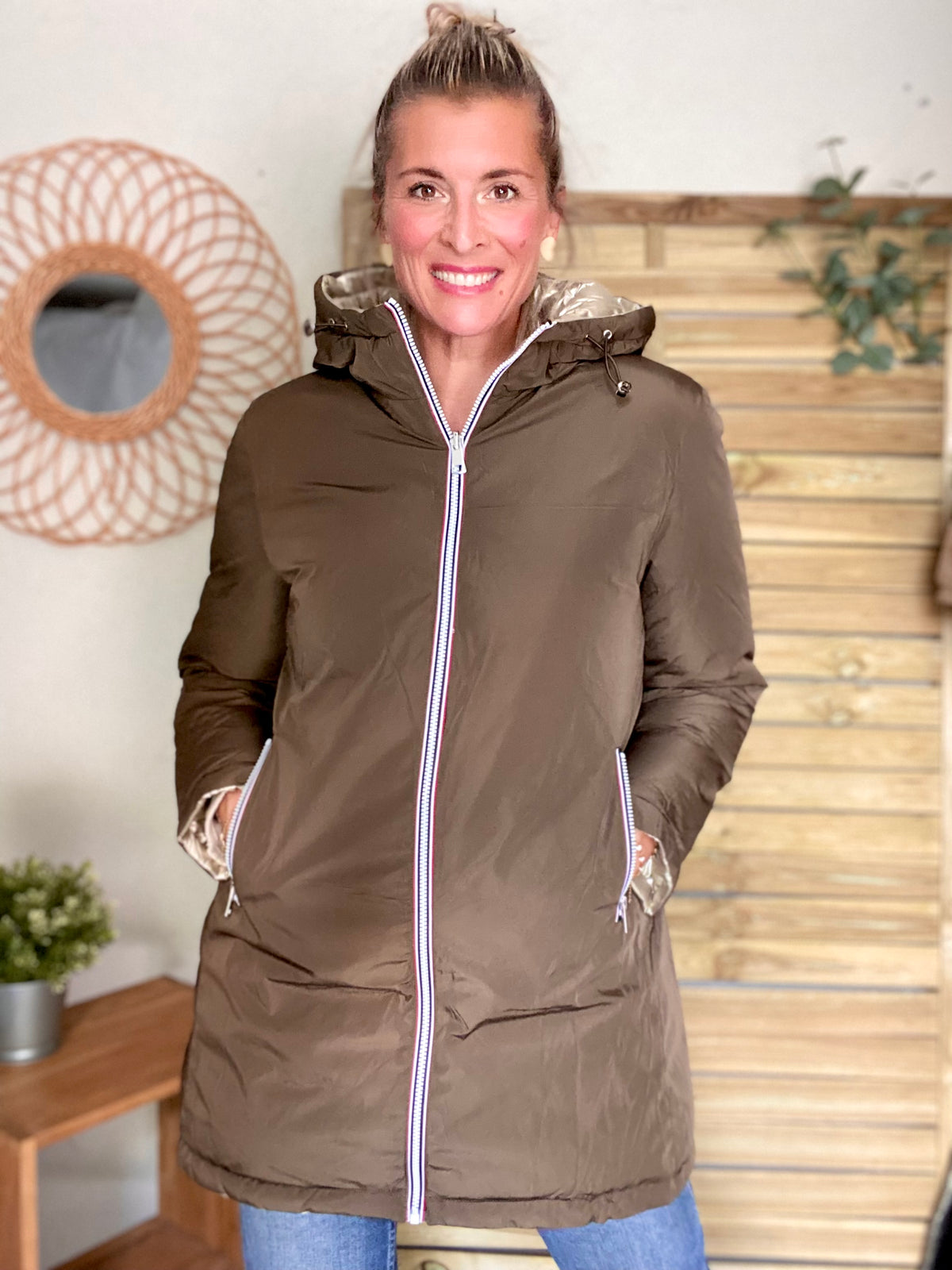 Doudoune imperméable réversible ANGÈLE LONG - Kaki - MELYA MELODY