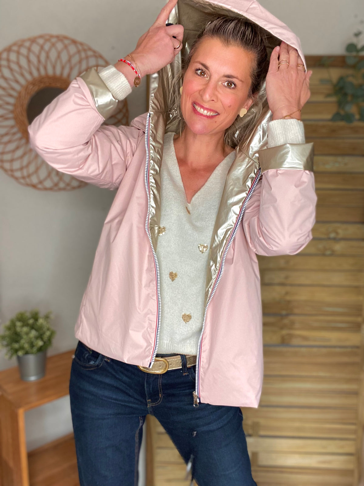 LAURA JO - Imperméable réversible rembourré LOUISON COURT - Rose/Doré