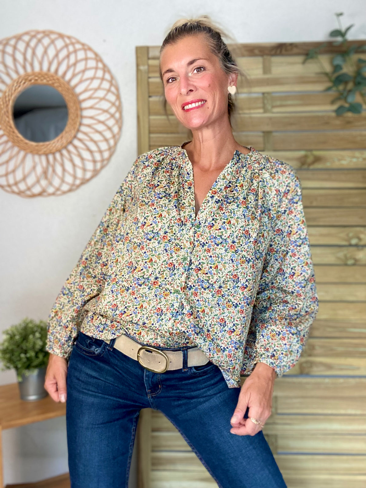 Chemise ample Liberty vert SYBILLE - FIN DE SÉRIE