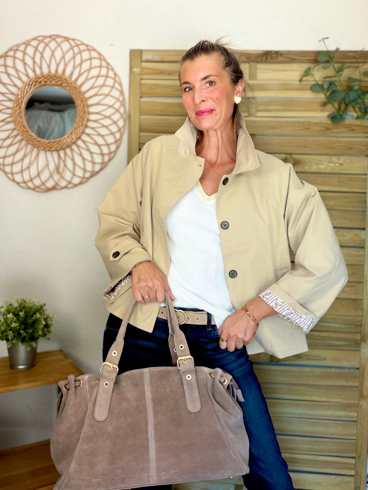 Sac cabas XL en cuir daim • JASPER Taupe